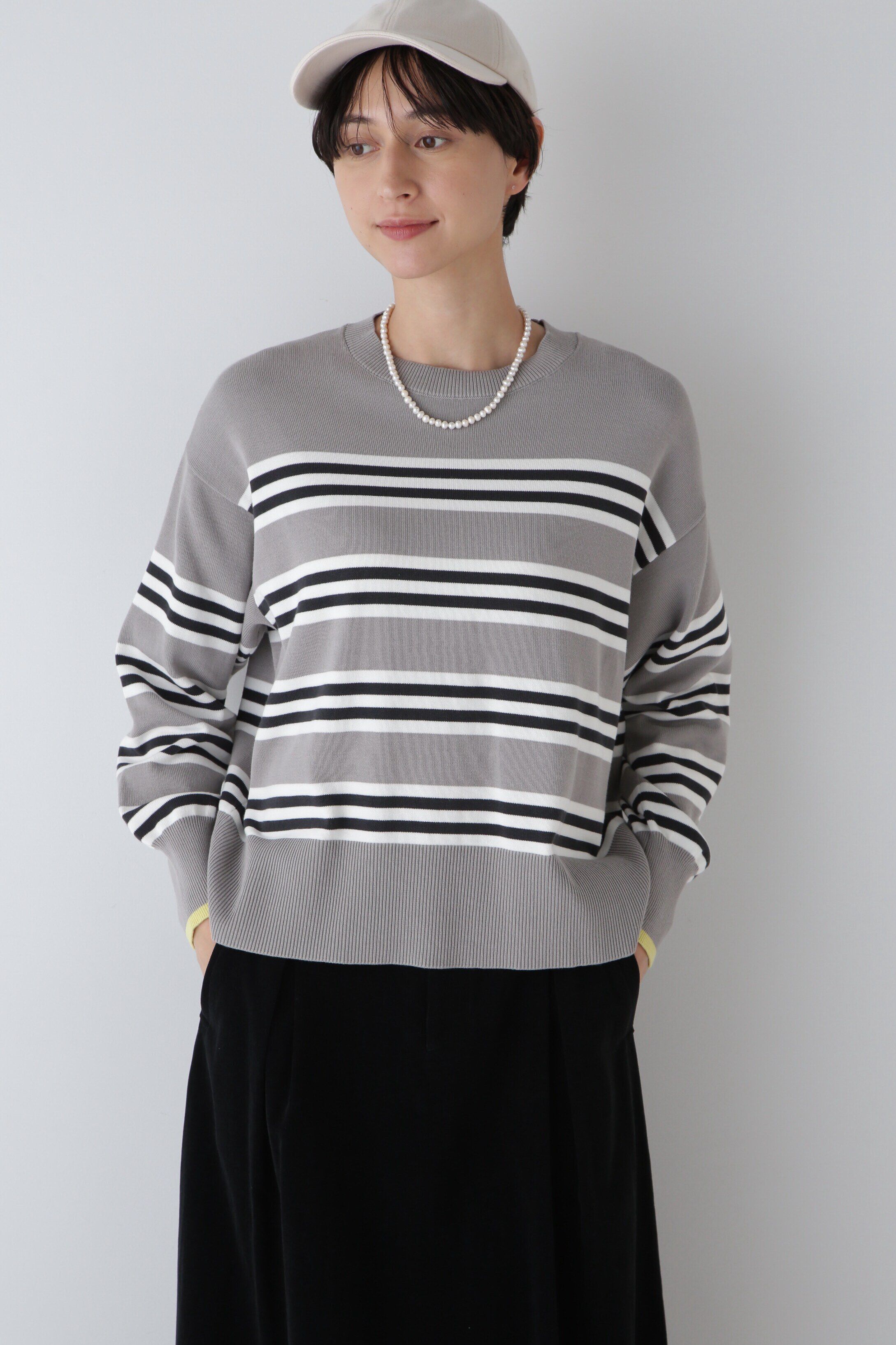  「◆オーガニックコットンランダムボーダープルオーバー」|ニット・セーター|グレーボーダ 3