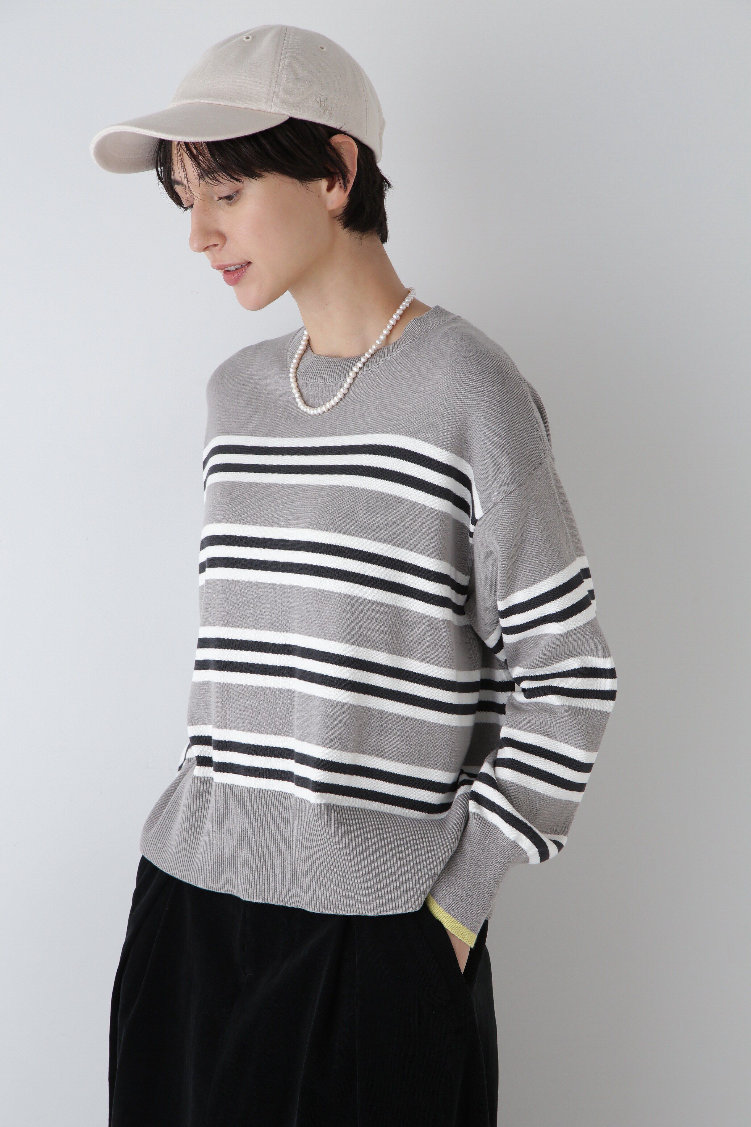  「◆オーガニックコットンランダムボーダープルオーバー」|ニット・セーター|