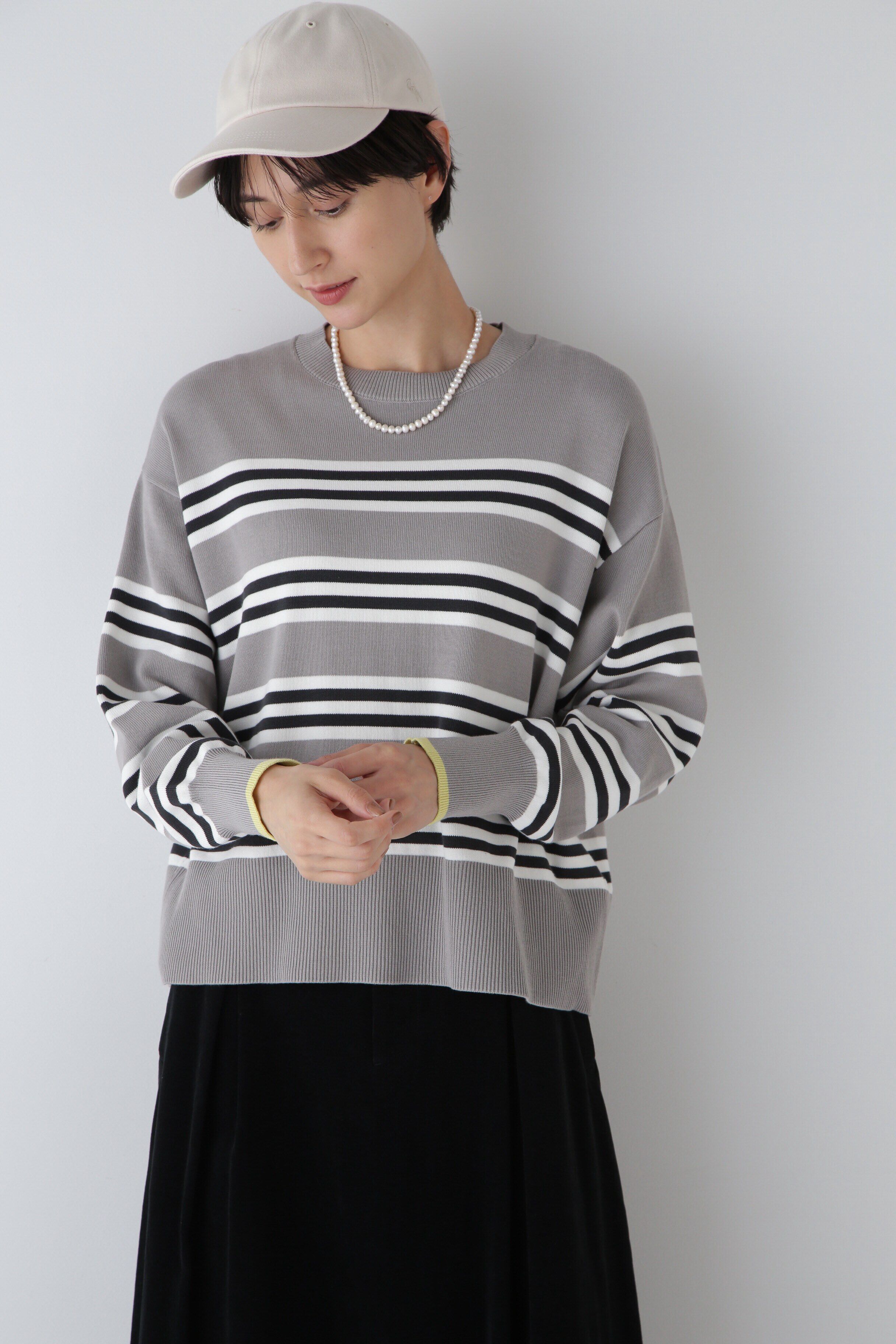  「◆オーガニックコットンランダムボーダープルオーバー」|ニット・セーター|