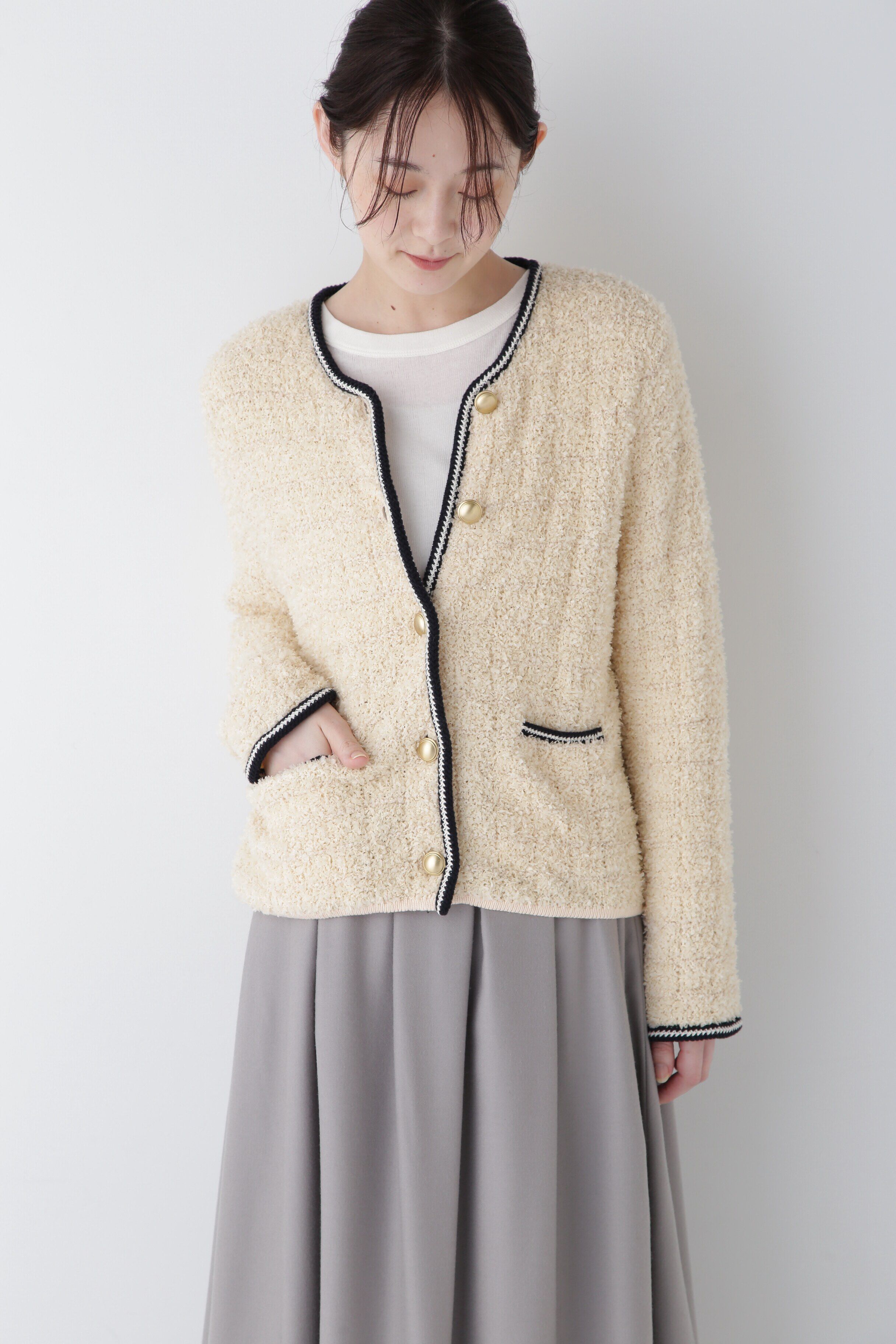  「◆花モールニットツイードジャケット」|ニット・セーター|