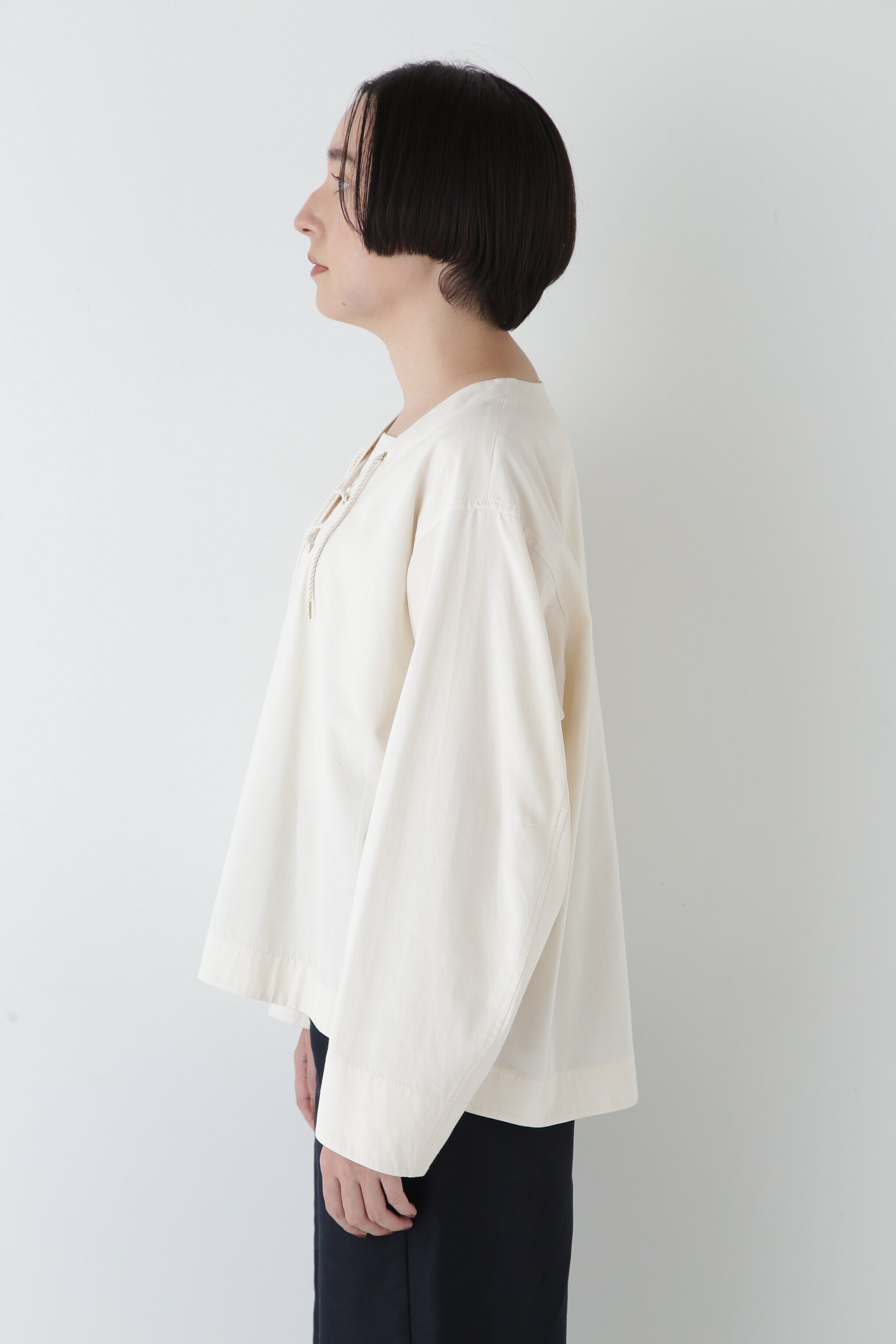  「◆ツイルワッシャーレースアップブラウス」|シャツ・ブラウス|