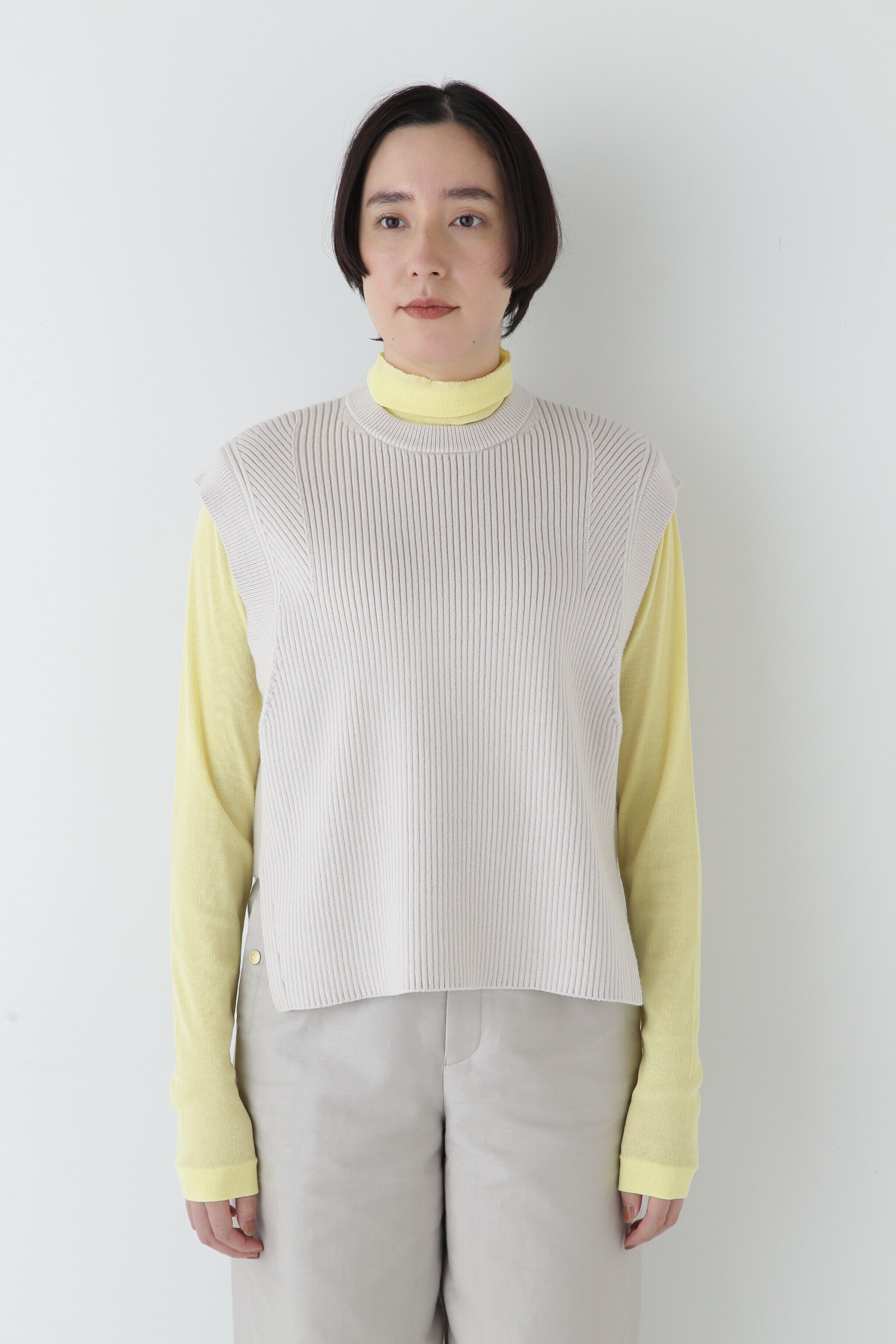  「◆【ウォッシャブル】綿ポリリブ見えクルーベスト」|ニット・セーター|