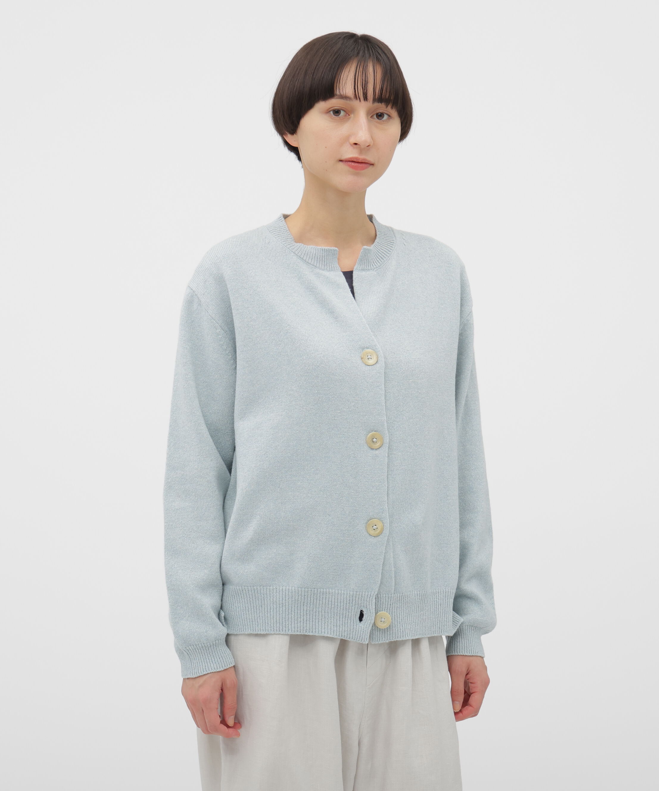 MARGARET HOWELL HOUSEHOLDGOODS「WOOL COTTON KNITWEAR」|カーディガン|LIGHT BLUE2