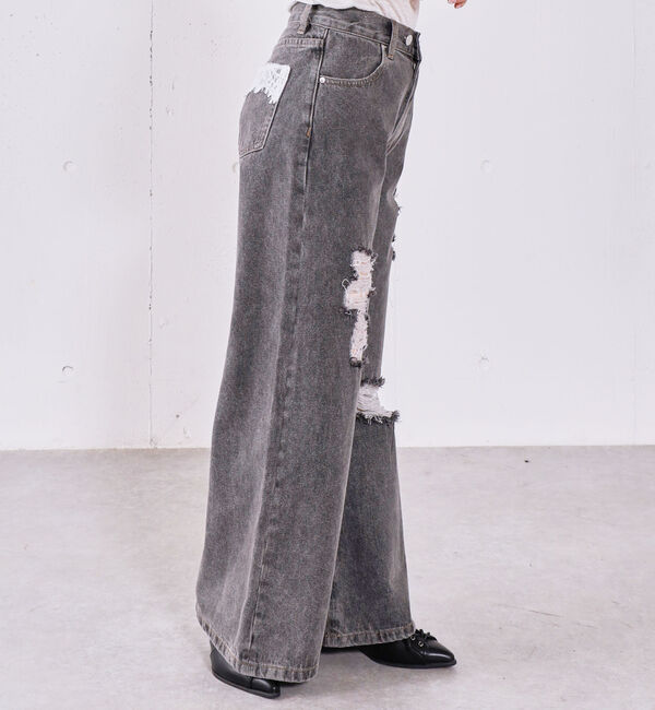 archives「ダメージレースフレアデニム」|デニム|
