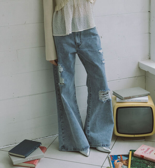 archives「ダメージレースフレアデニム」|デニム|