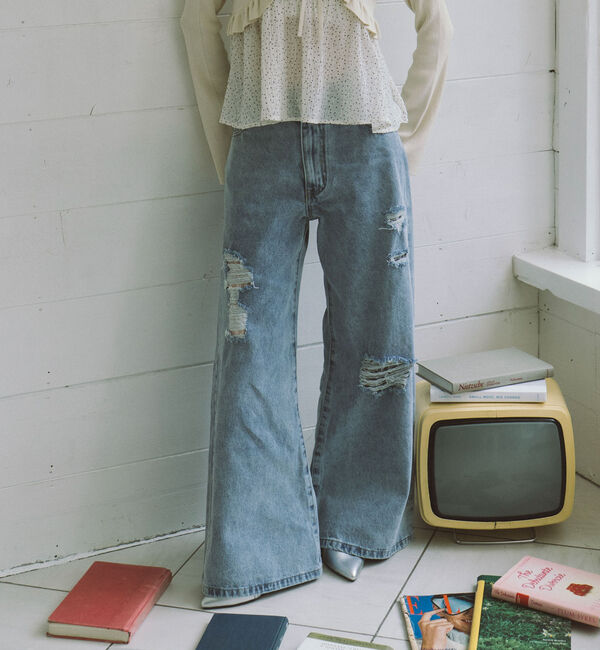 archives「ダメージレースフレアデニム」|デニム|