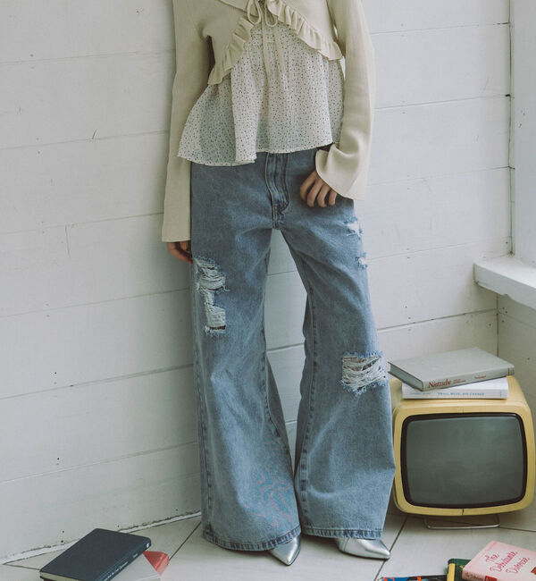 archives「ダメージレースフレアデニム」|デニム|