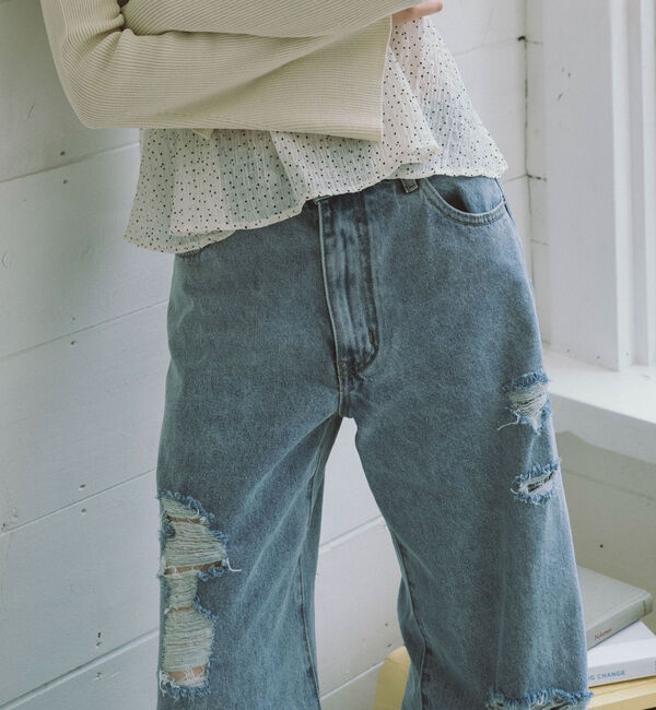 archives「ダメージレースフレアデニム」|デニム|