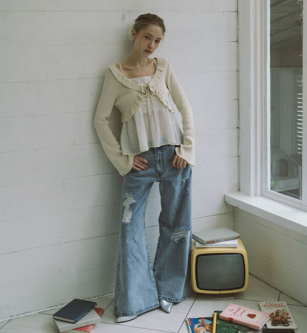 archives「ダメージレースフレアデニム」|デニム|
