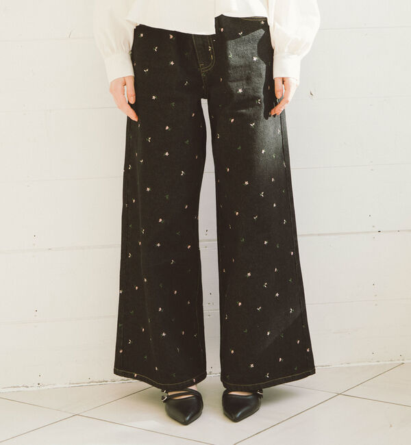 archives「小花柄刺繍デニム」|デニム|BLACK