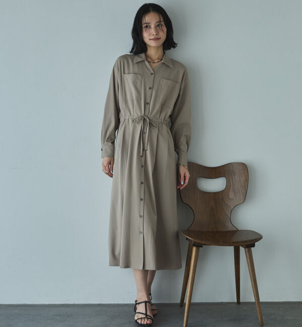 Doux archives「開襟ドロストシャツワンピース」|ワンピース|BEIGE