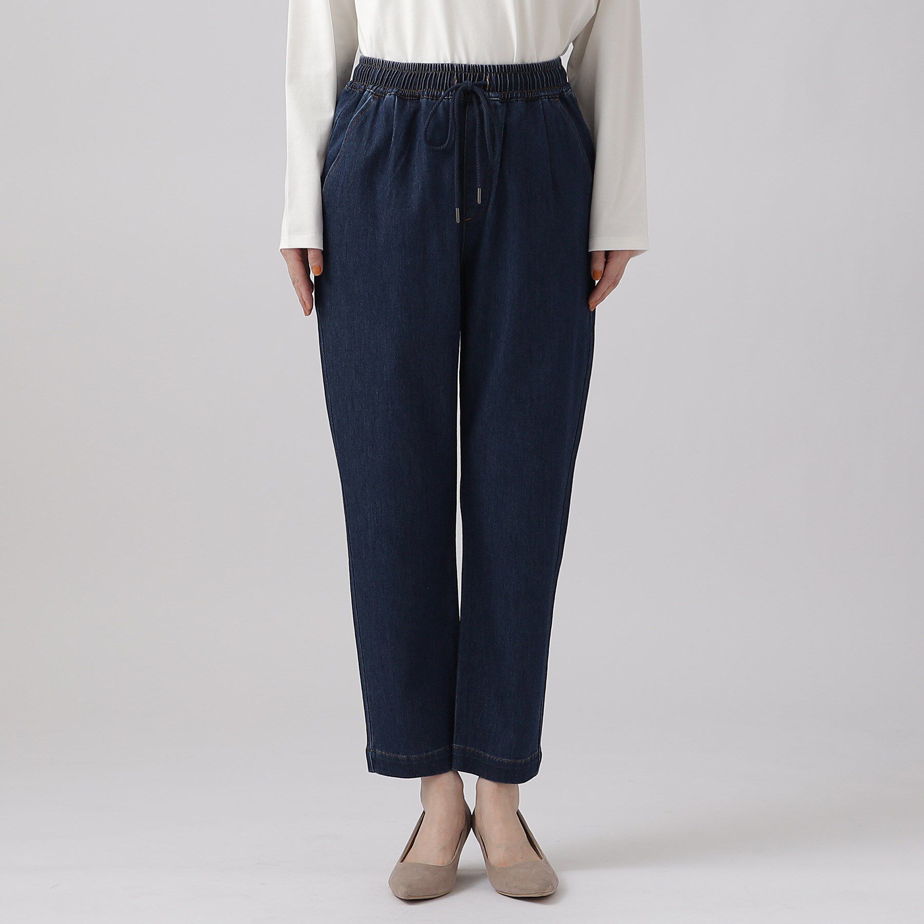 SHOO･LA･RUE「【SS-3L/洗える/美脚シルエット】ボトム選びが難しい方の救世主 デニムイージーテーパードパンツ」|デニム|