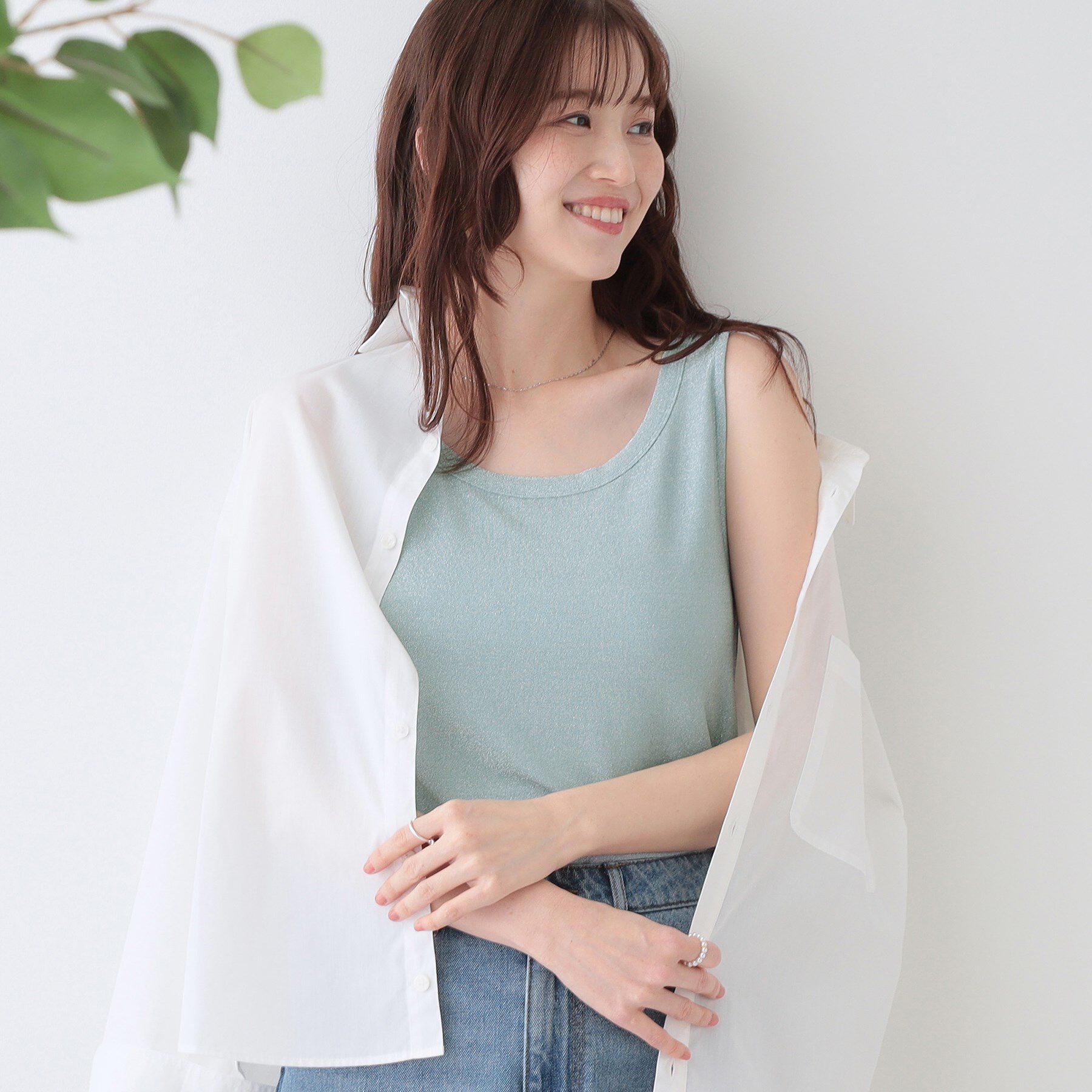 SHOO･LA･RUE「【高レビュー/S-LL】大人ヘルシーなスタイルに ラメタンクトップ」|キャミソール|ブルー(091)