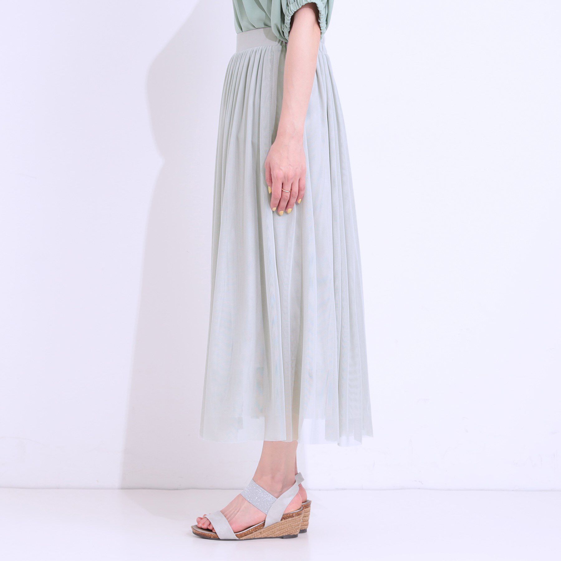 SHOO･LA･RUE「【S-LL】歩くたび揺れる姿が美しい とろみチュールスカート」|スカート|