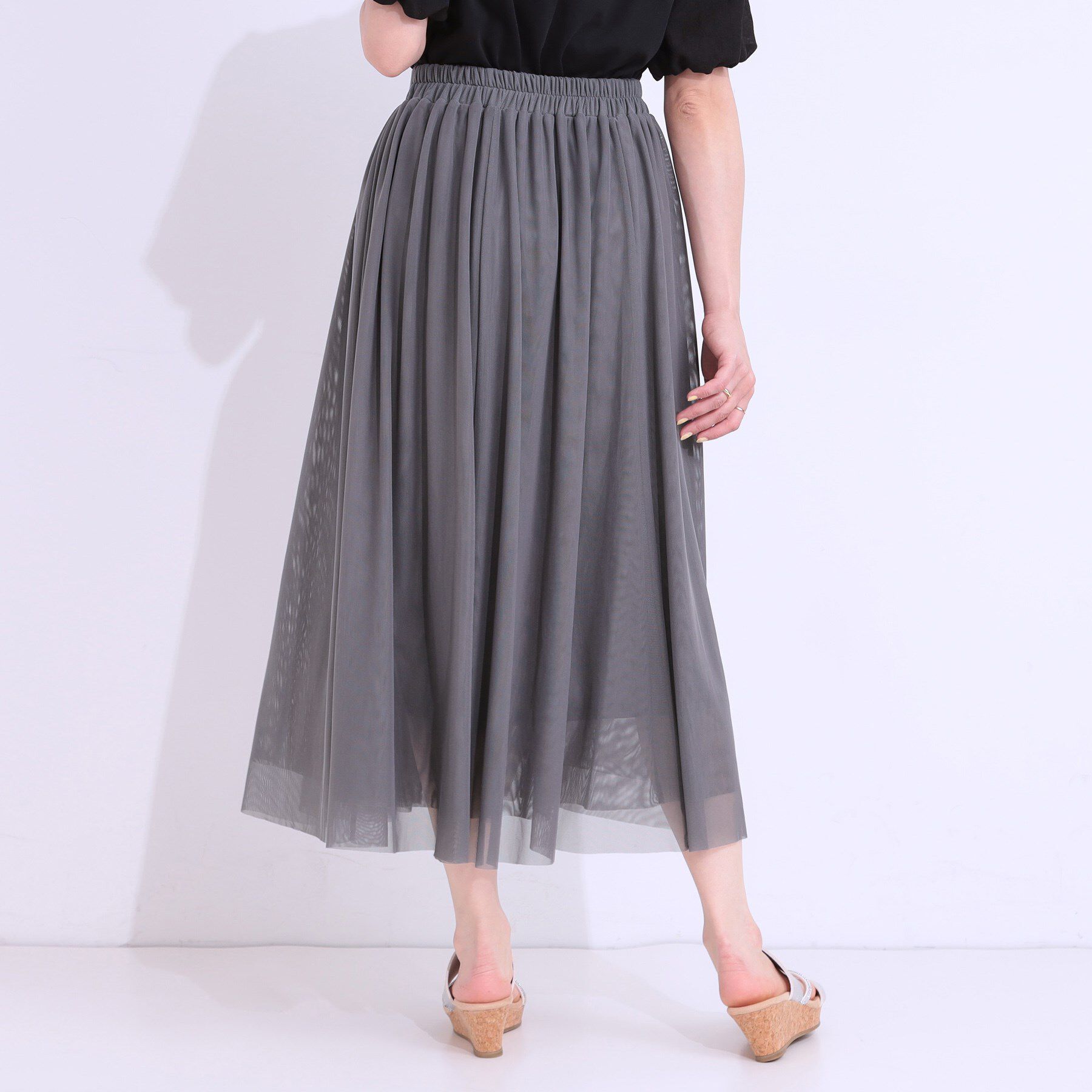 SHOO･LA･RUE「【S-LL】歩くたび揺れる姿が美しい とろみチュールスカート」|スカート|