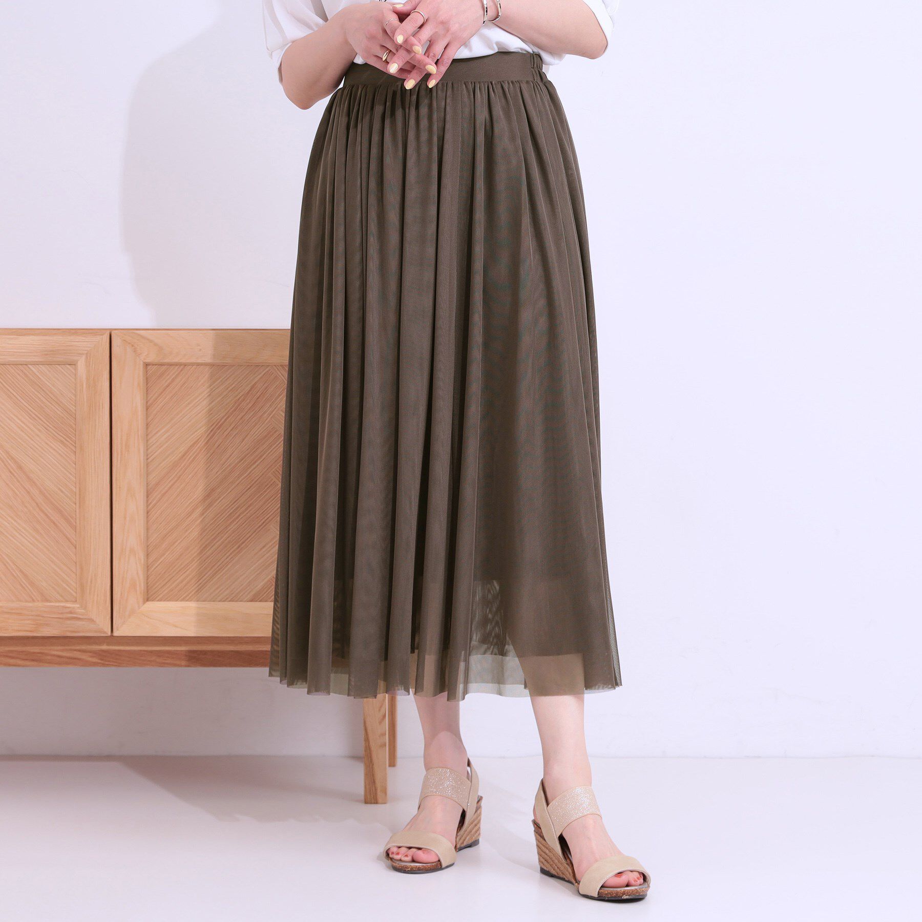 SHOO･LA･RUE「【S-LL】歩くたび揺れる姿が美しい とろみチュールスカート」|スカート|