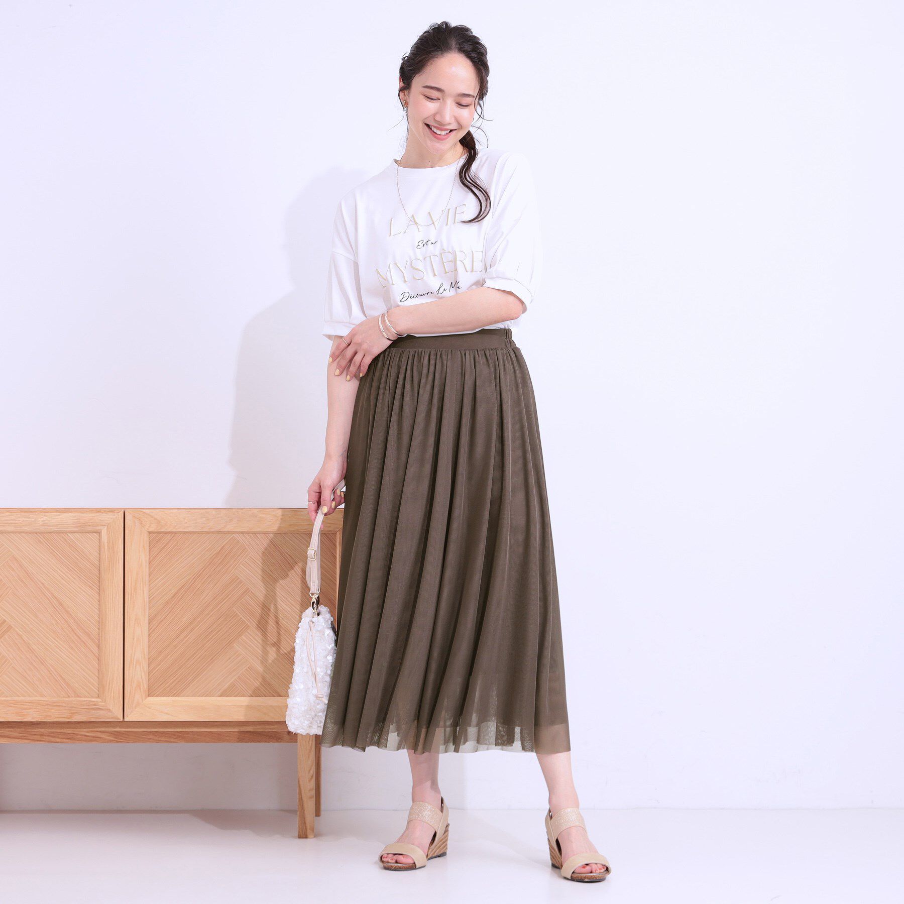 SHOO･LA･RUE「【S-LL】歩くたび揺れる姿が美しい とろみチュールスカート」|スカート|