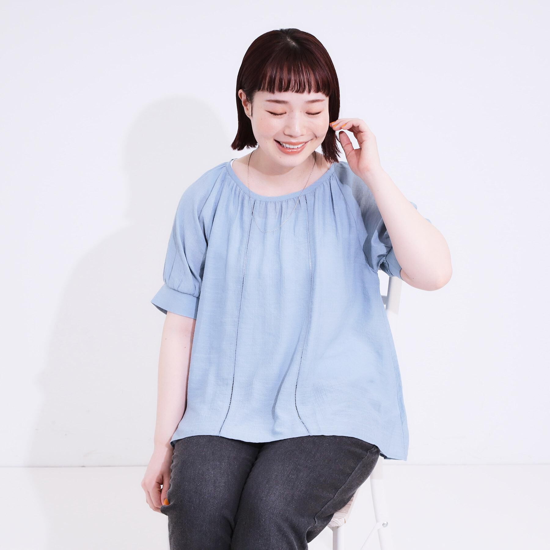 SHOO･LA･RUE「【S-LL/2点セット】インせず着られる はしごレース5分袖ブラウス」|シャツ・ブラウス|