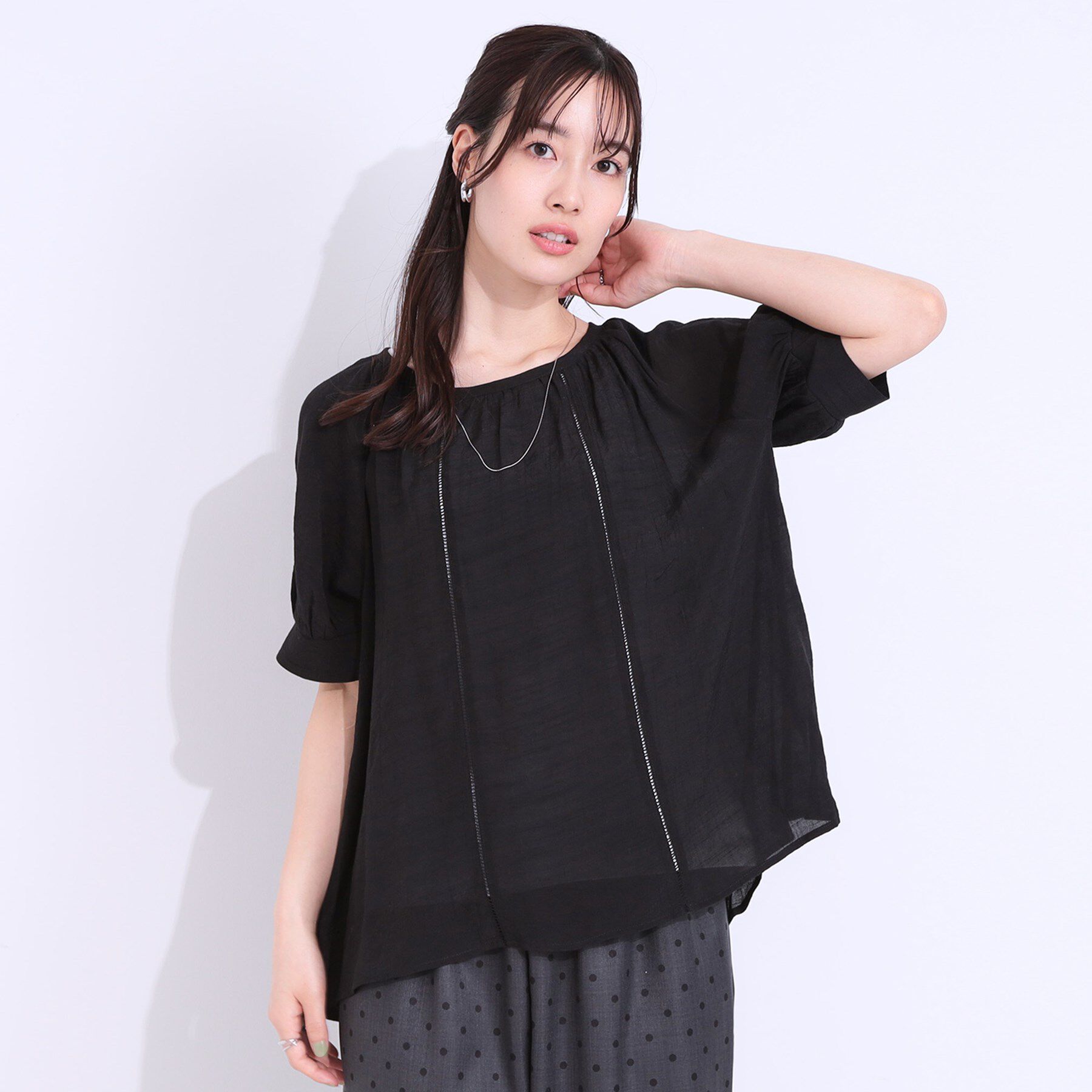 SHOO･LA･RUE「【S-LL/2点セット】インせず着られる はしごレース5分袖ブラウス」|シャツ・ブラウス|