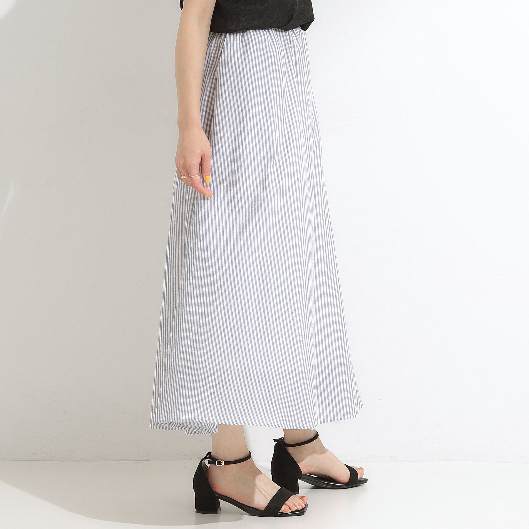 SHOO･LA･RUE「ふんわり軽やか ストライプギャザースカート」|スカート|