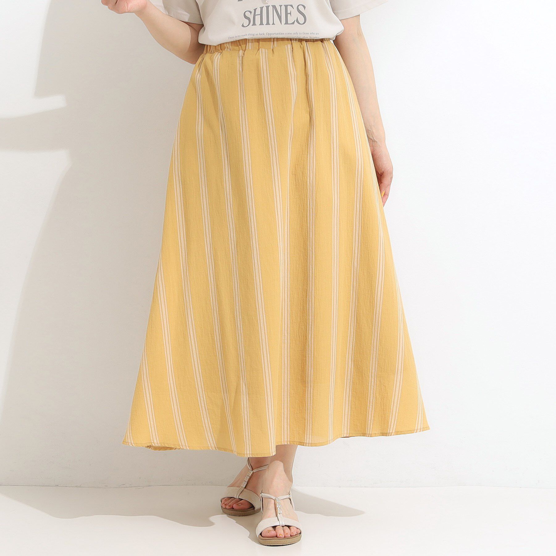 SHOO･LA･RUE「ふんわり軽やか ストライプギャザースカート」|スカート|