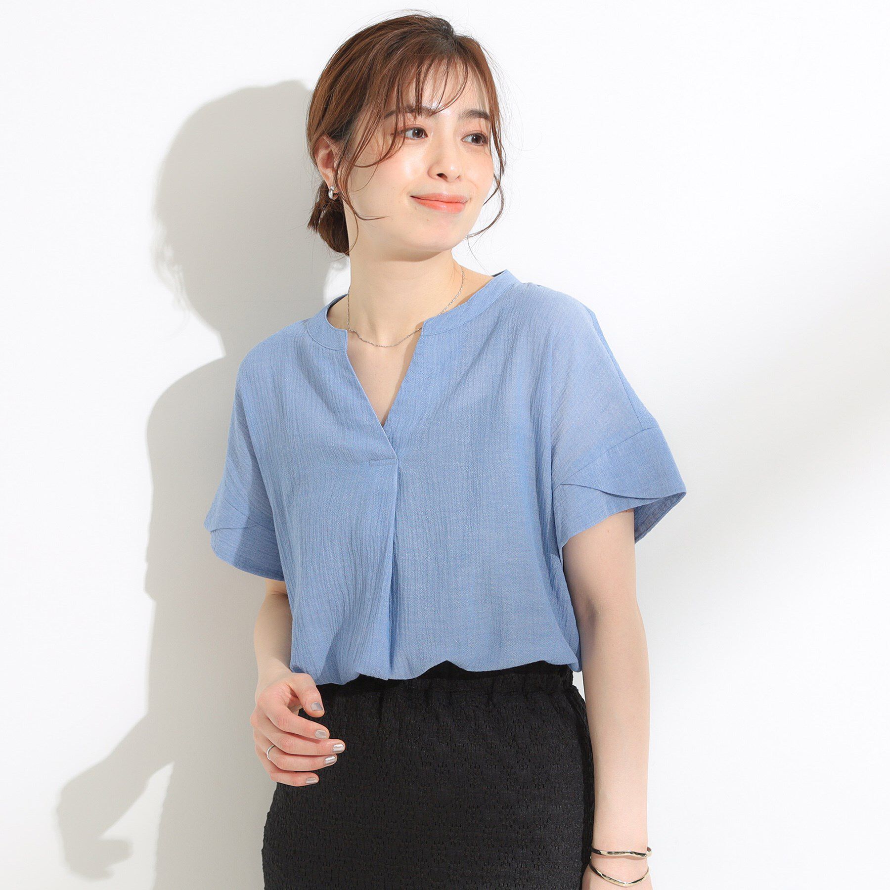 SHOO･LA･RUE「【S-LL】きれいに体型カバー さらシャリコットン スキッパーシャツ」|シャツ・ブラウス|