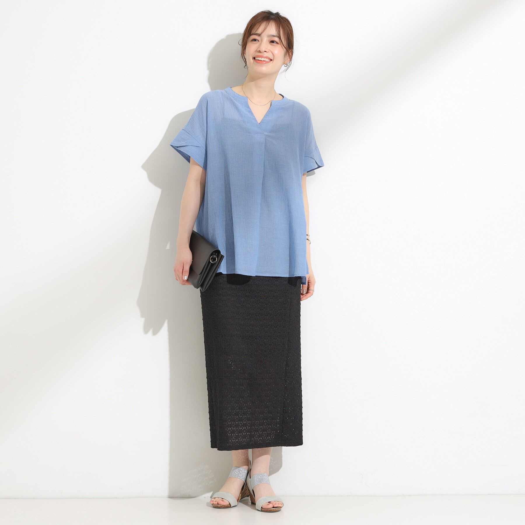 SHOO･LA･RUE「【S-LL】きれいに体型カバー さらシャリコットン スキッパーシャツ」|シャツ・ブラウス|