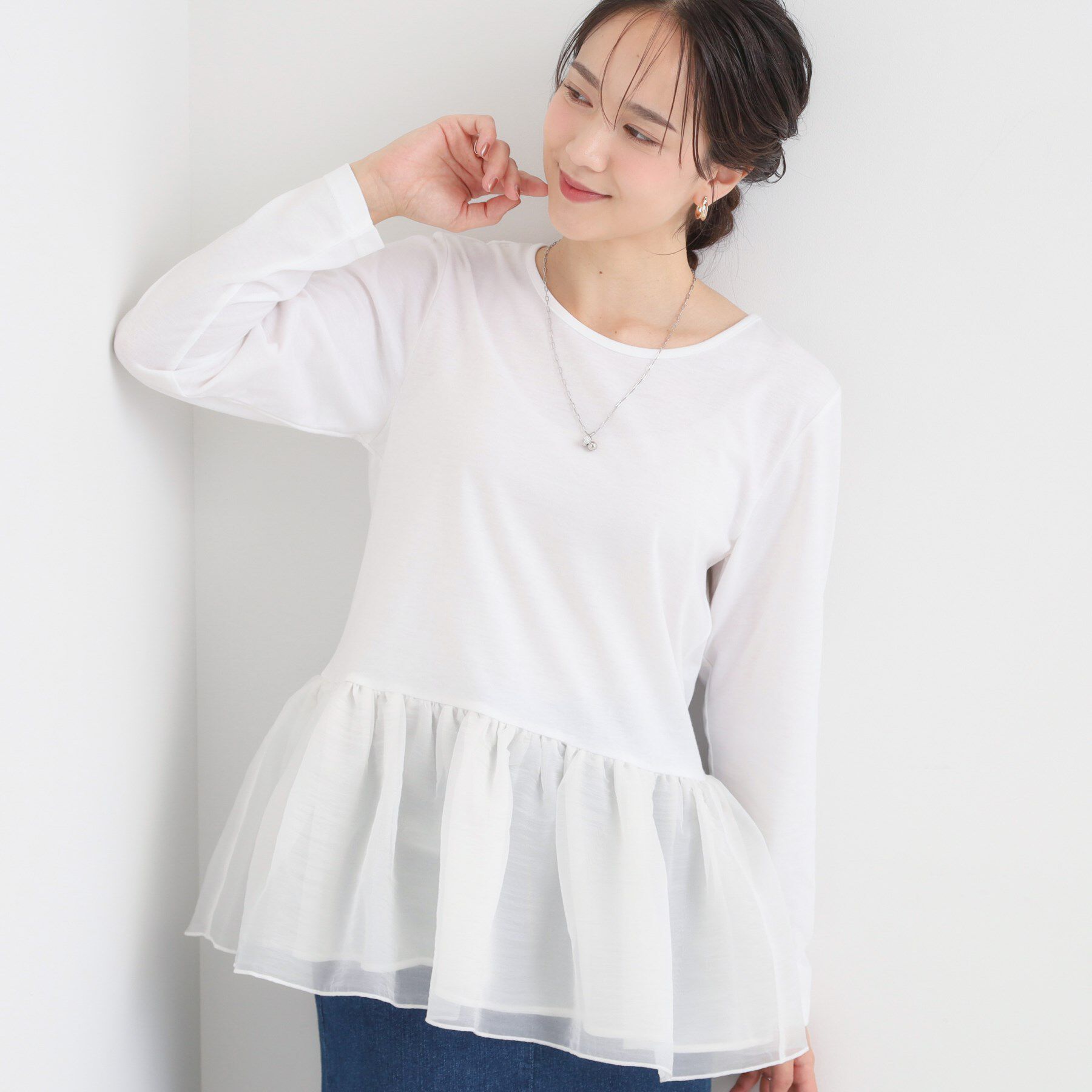 SHOO･LA･RUE「裾フリルレイヤードトップス」|Tシャツ・カットソー|オフホワイト(003