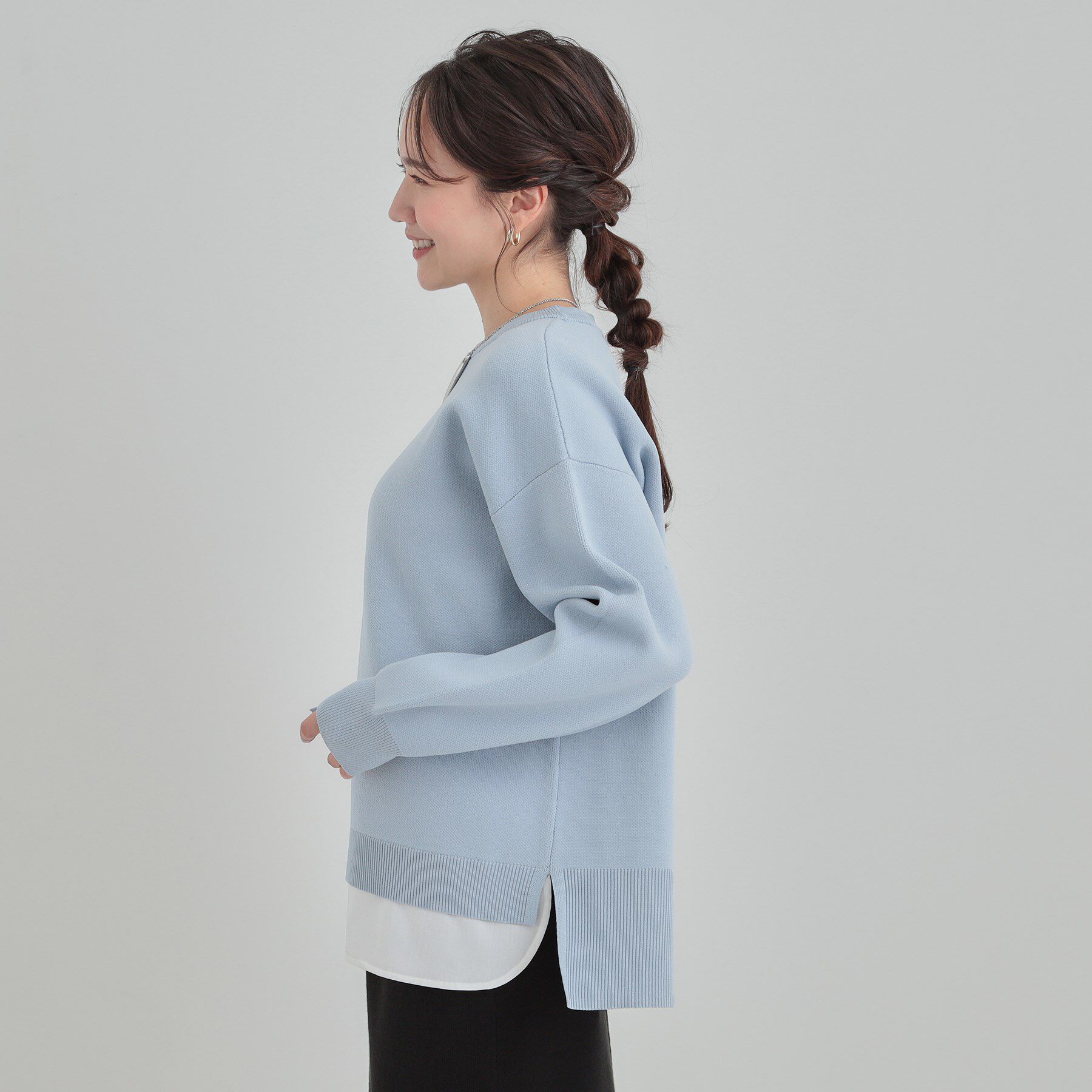 SHOO･LA･RUE「【高レビュー/洗濯機可/S-LL】さらに軽くなった スポンディッシュ裾フェイクトップス」|ニット・セーター|