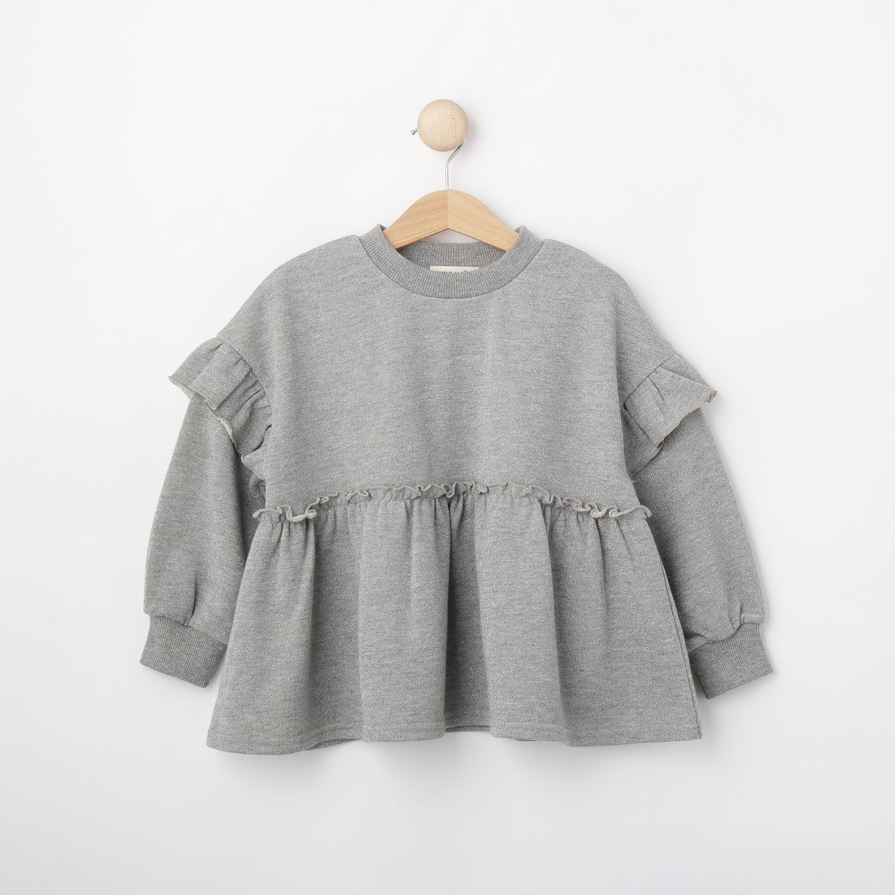 SHOO･LA･RUE「【100-150cm】ラメ裏毛ペプラムトップス」|Tシャツ・カットソー|グレー(012)