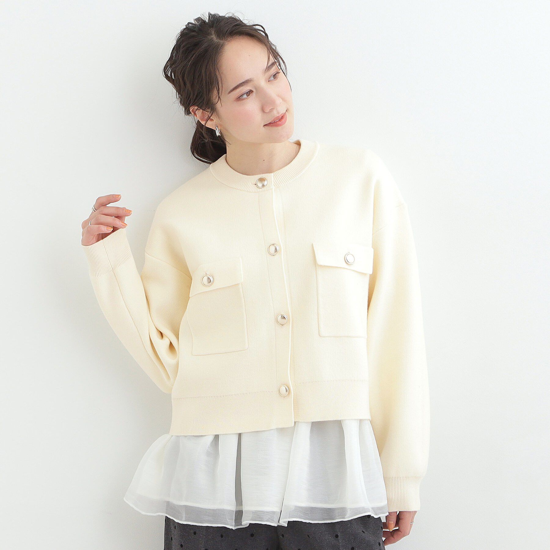 SHOO･LA･RUE「【洗濯機可/S-LL】1枚でも羽織りでも 華やか上品カーデ」|カーディガン|