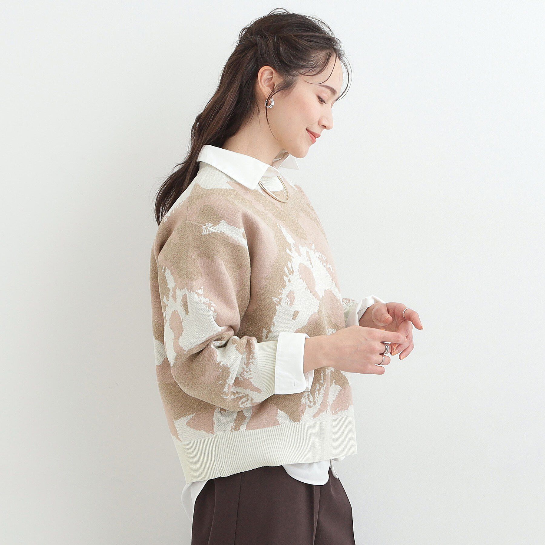 SHOO･LA･RUE「【洗濯機可/S-LL】1枚で華やかに ラメ入りニュアンス柄ニット」|ニット・セーター|