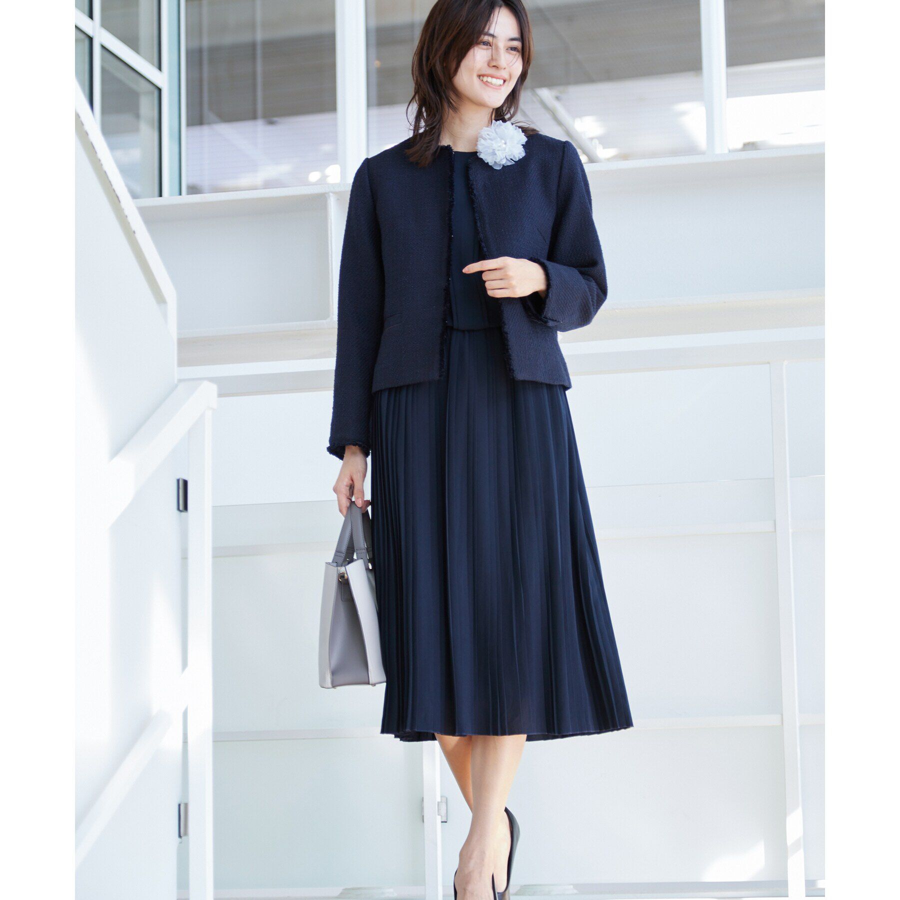 Dessin「【入卒/セレモニー】ツイードクルーネックジャケット」|ノーカラージャケット|