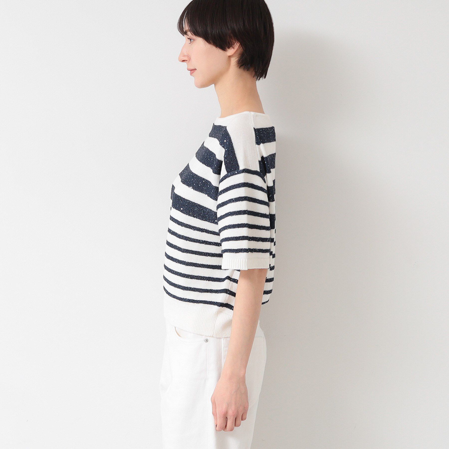 Dessin「【洗える】スパンコールラメボーダーニット」|ニット・セーター|
