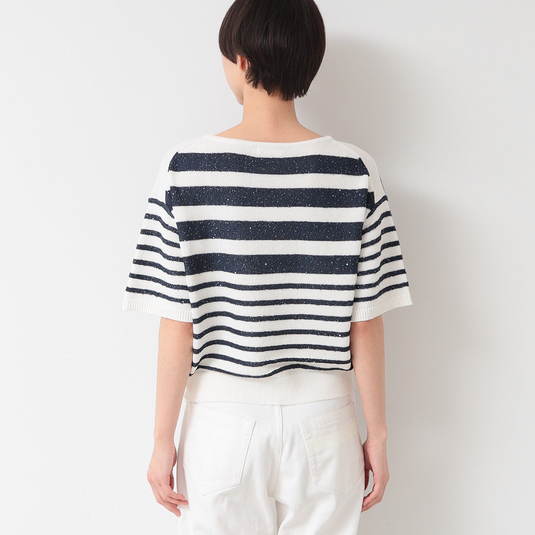 Dessin「【洗える】スパンコールラメボーダーニット」|ニット・セーター|