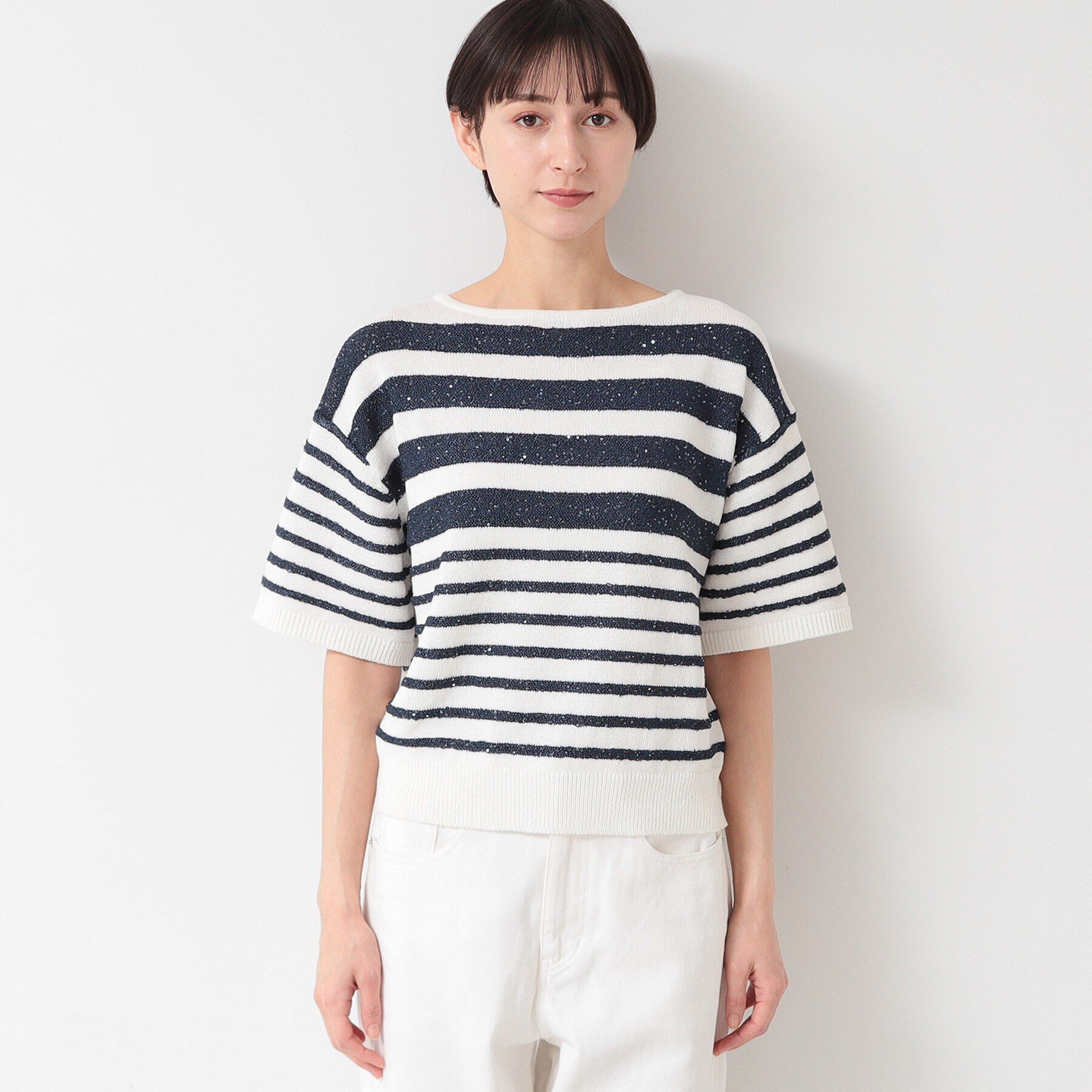 Dessin「【洗える】スパンコールラメボーダーニット」|ニット・セーター|