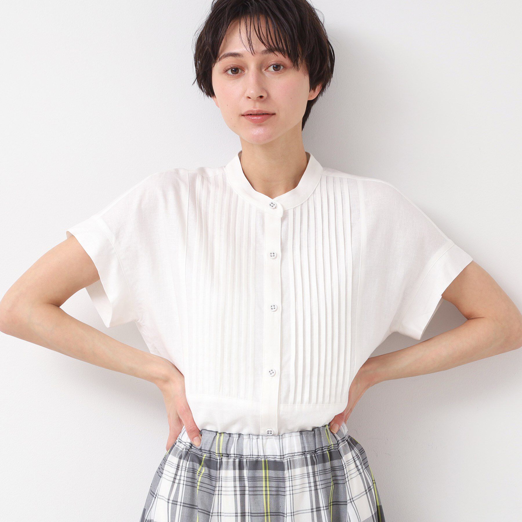 Dessin「【洗える】ピンタック入りバンドカラーブラウス（S～L）」|シャツ・ブラウス|