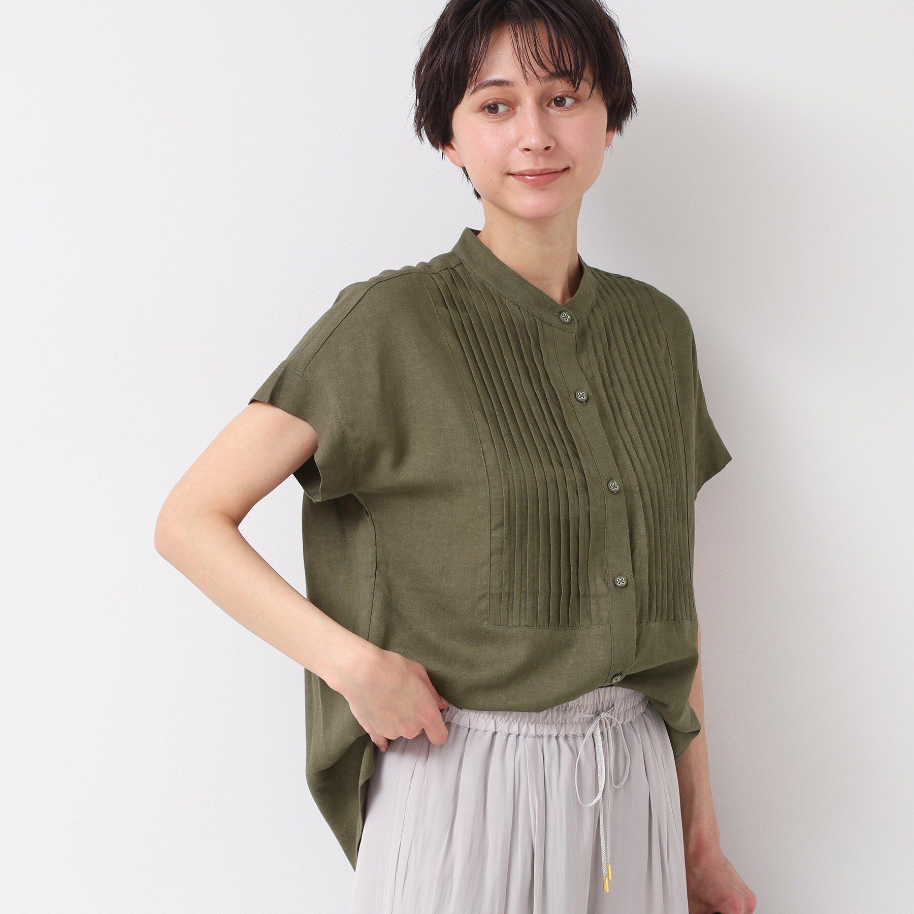 Dessin「【洗える】ピンタック入りバンドカラーブラウス（S～L）」|シャツ・ブラウス|