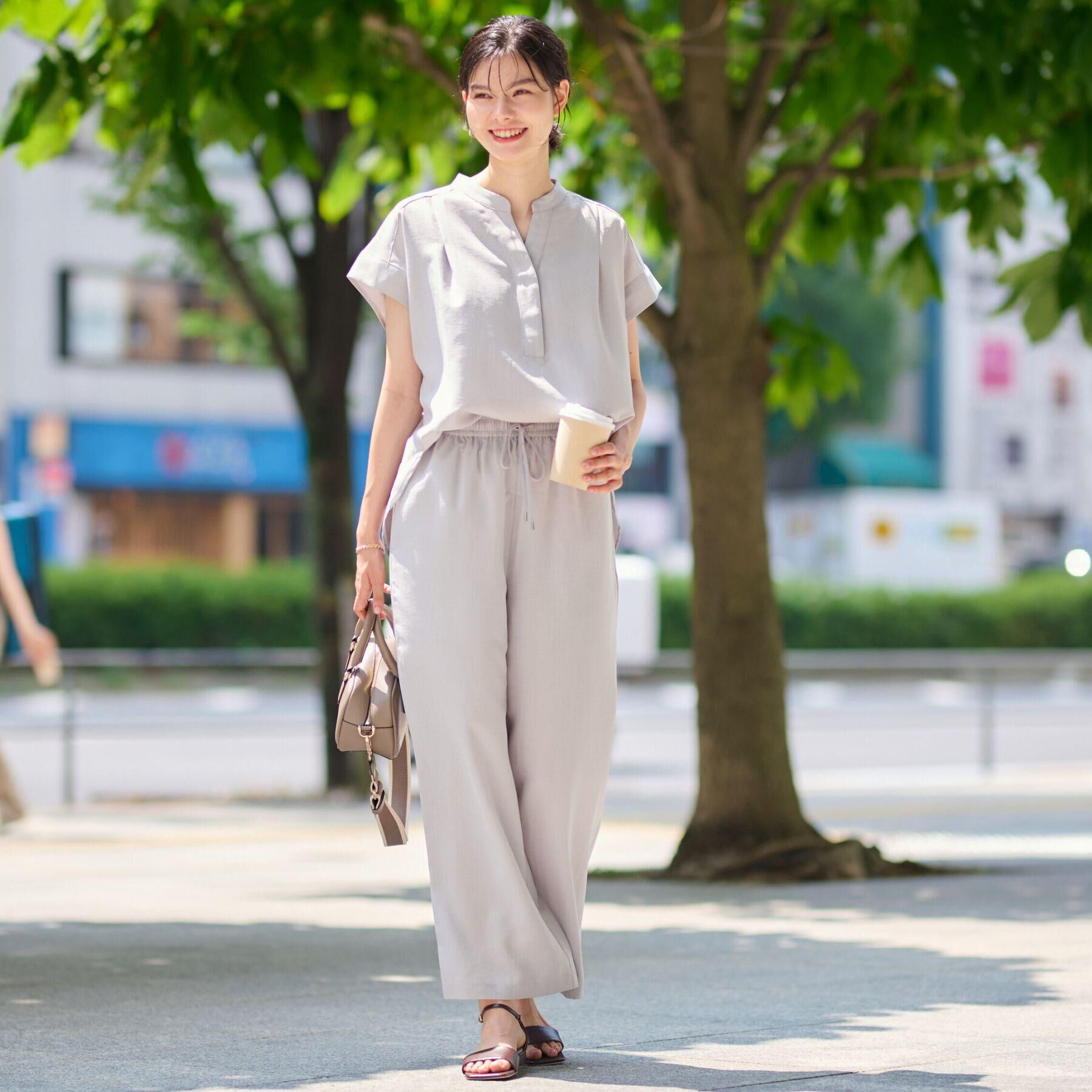 Dessin「【2点セット/ウエストゴム/洗える】スキッパ―シャツ＆ストレートパンツセット」|スーツ|