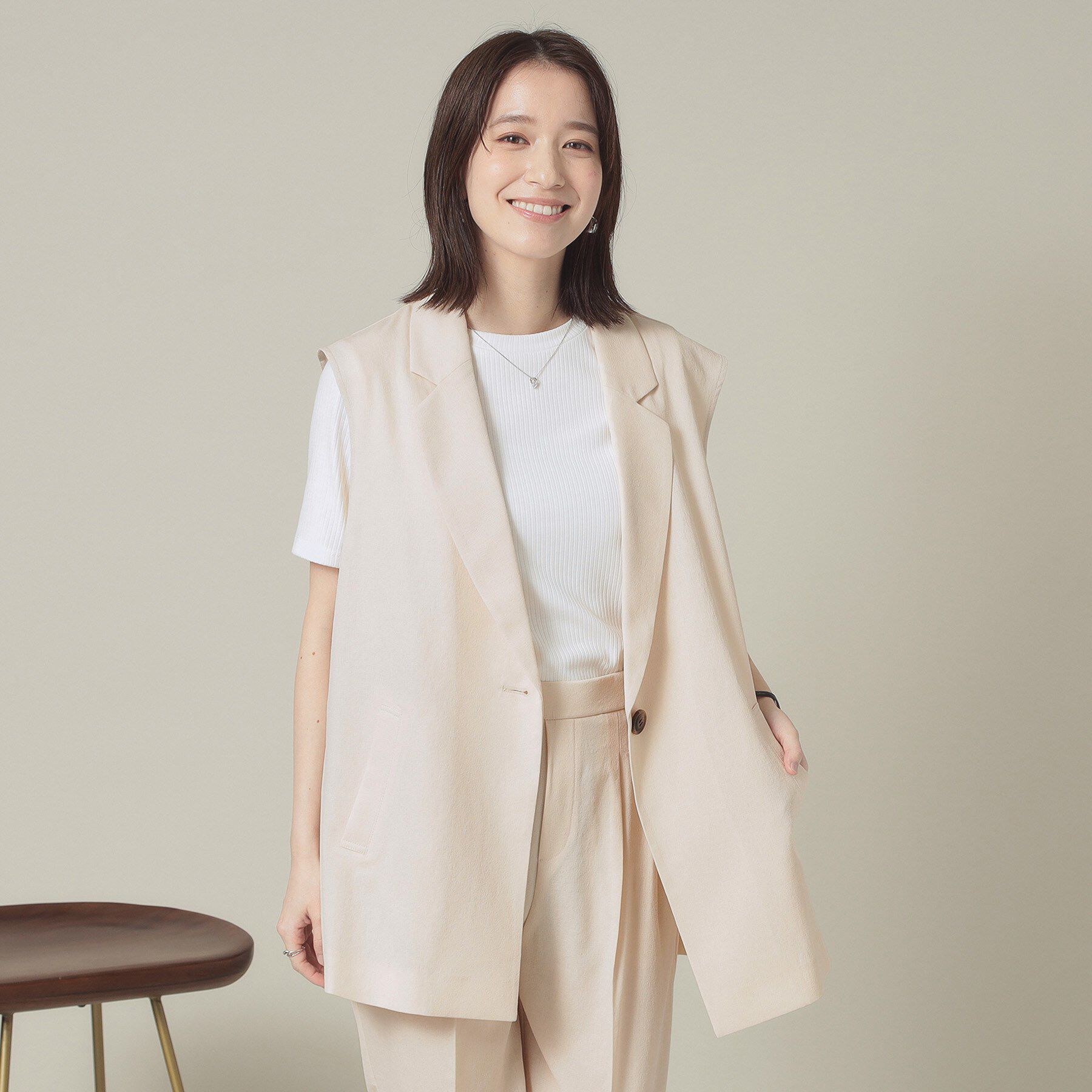 ITS&rsquo;DEMO「【手洗い可】麻調メッシュジレ」|ベスト・ジレ|ライトベージュ(05