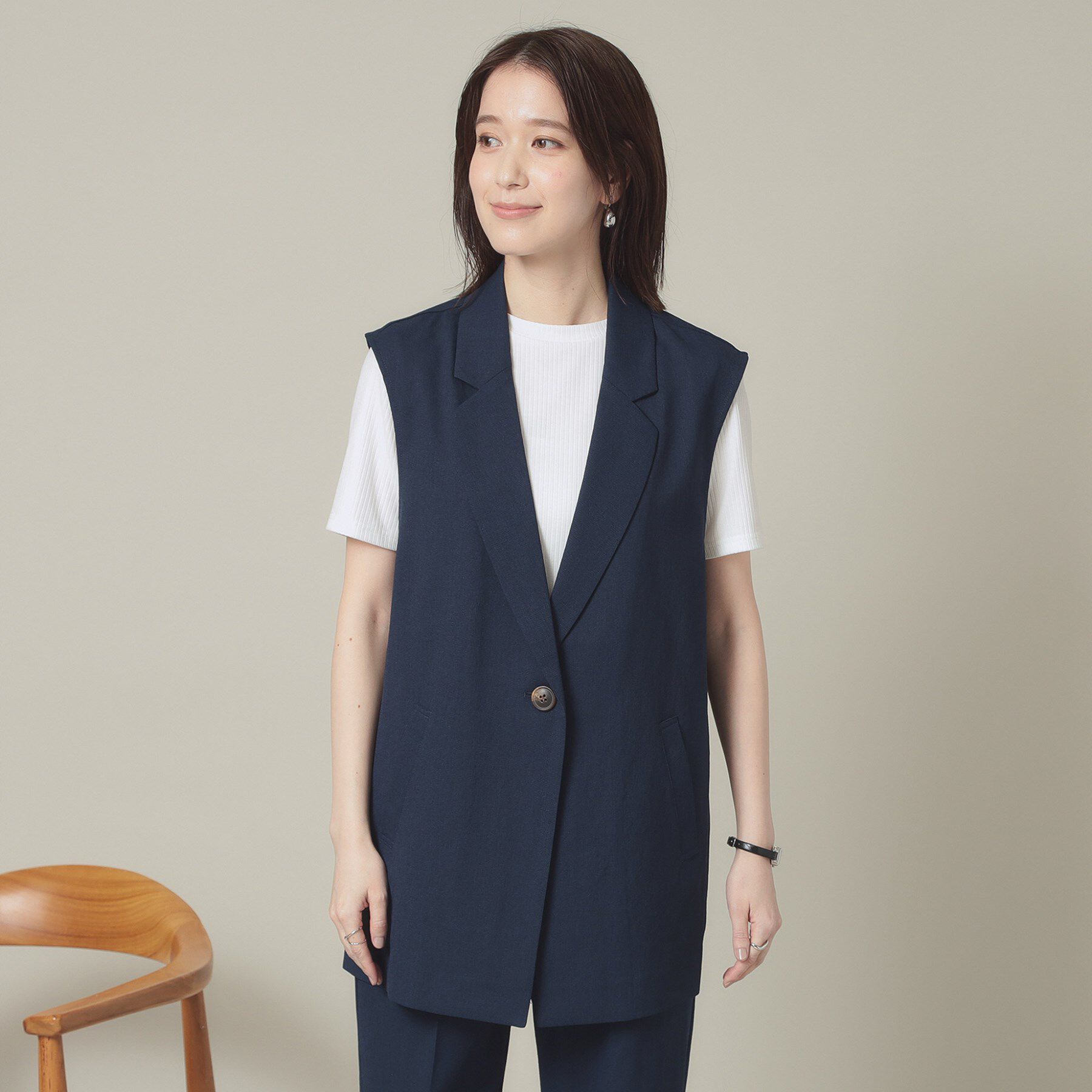 ITS&rsquo;DEMO「【手洗い可】麻調メッシュジレ」|ベスト・ジレ|