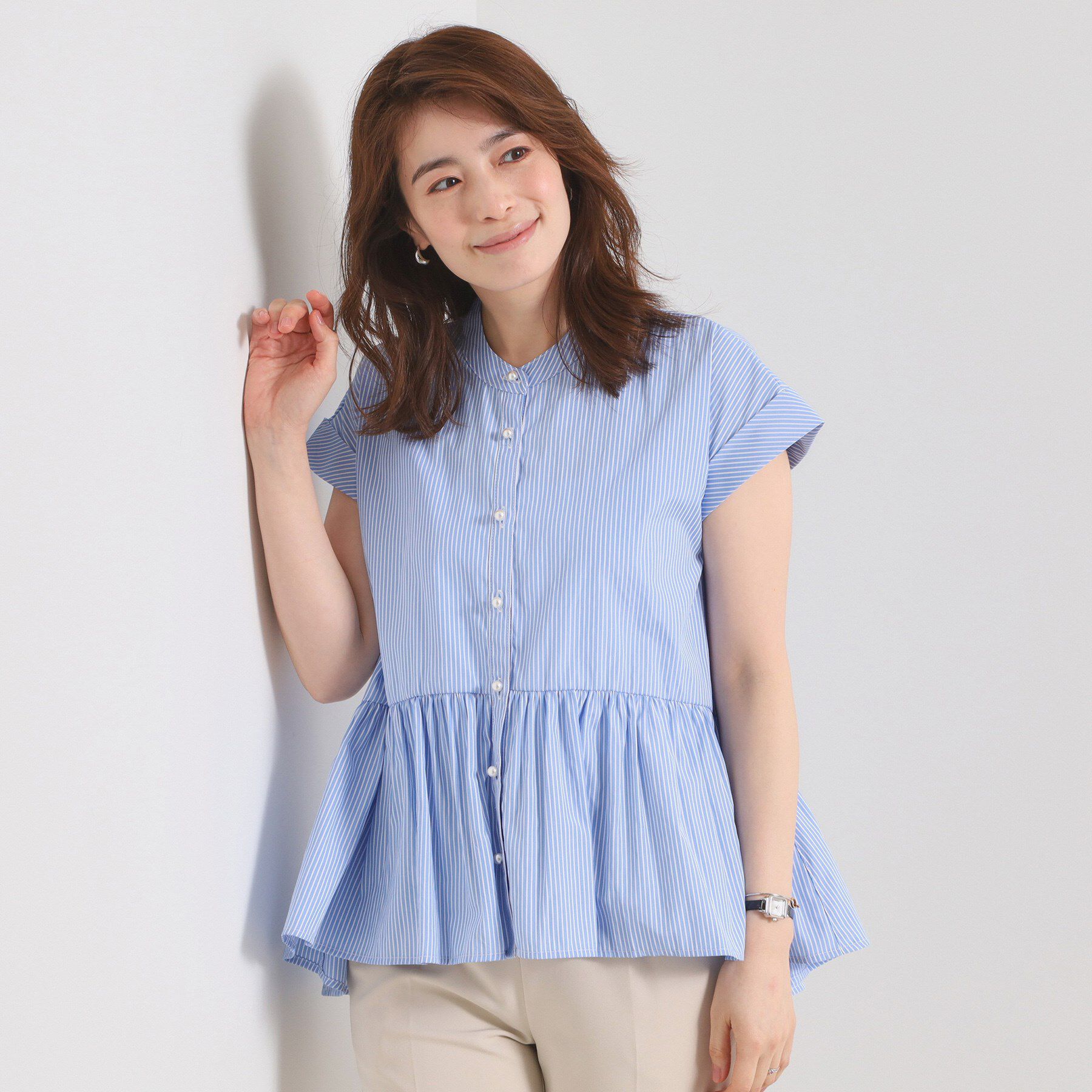 ITS&rsquo;DEMO「【接触冷感／手洗い可】ストライプペプラムブラウス」|シャツ・ブラウス|