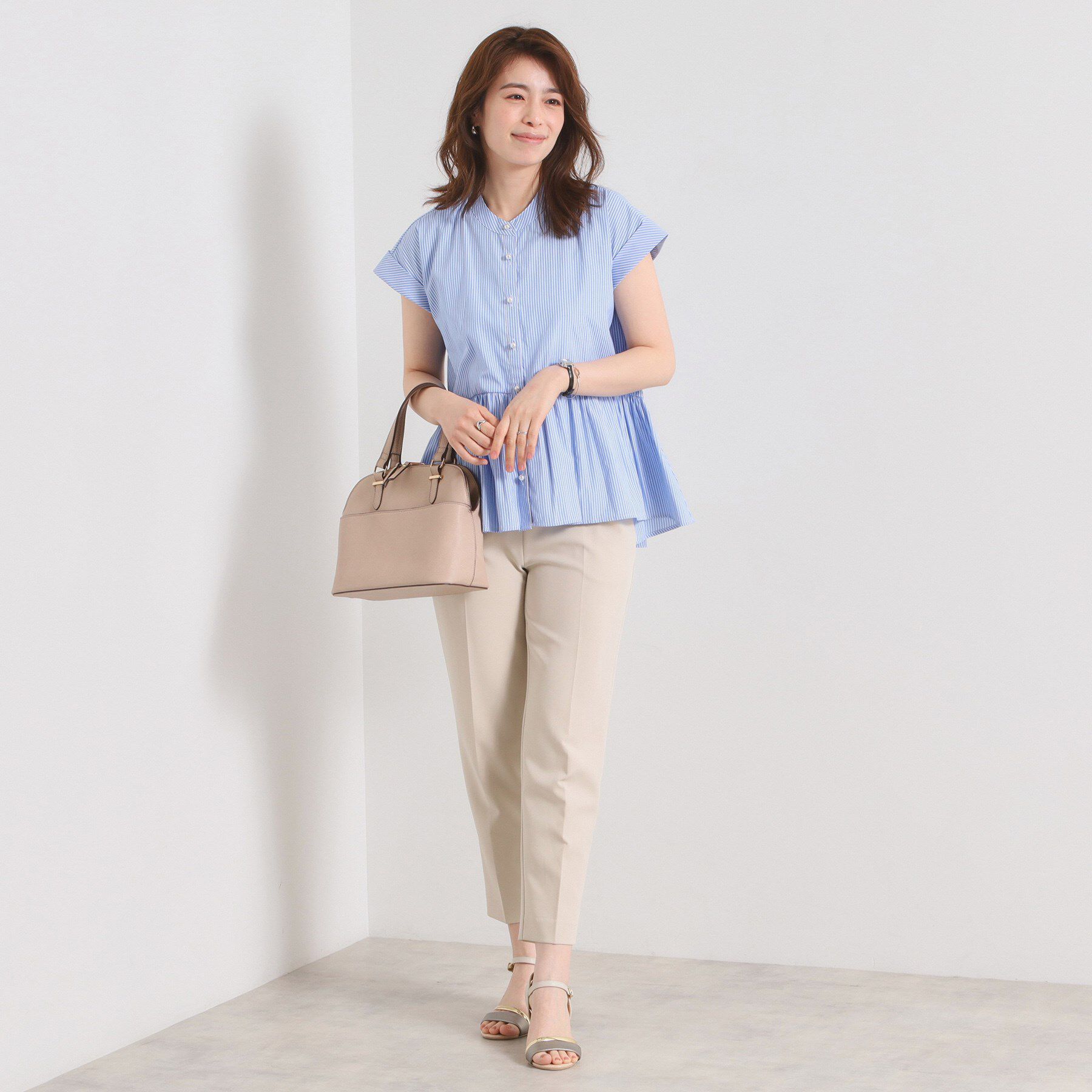 ITS&rsquo;DEMO「【接触冷感／手洗い可】ストライプペプラムブラウス」|シャツ・ブラウス|