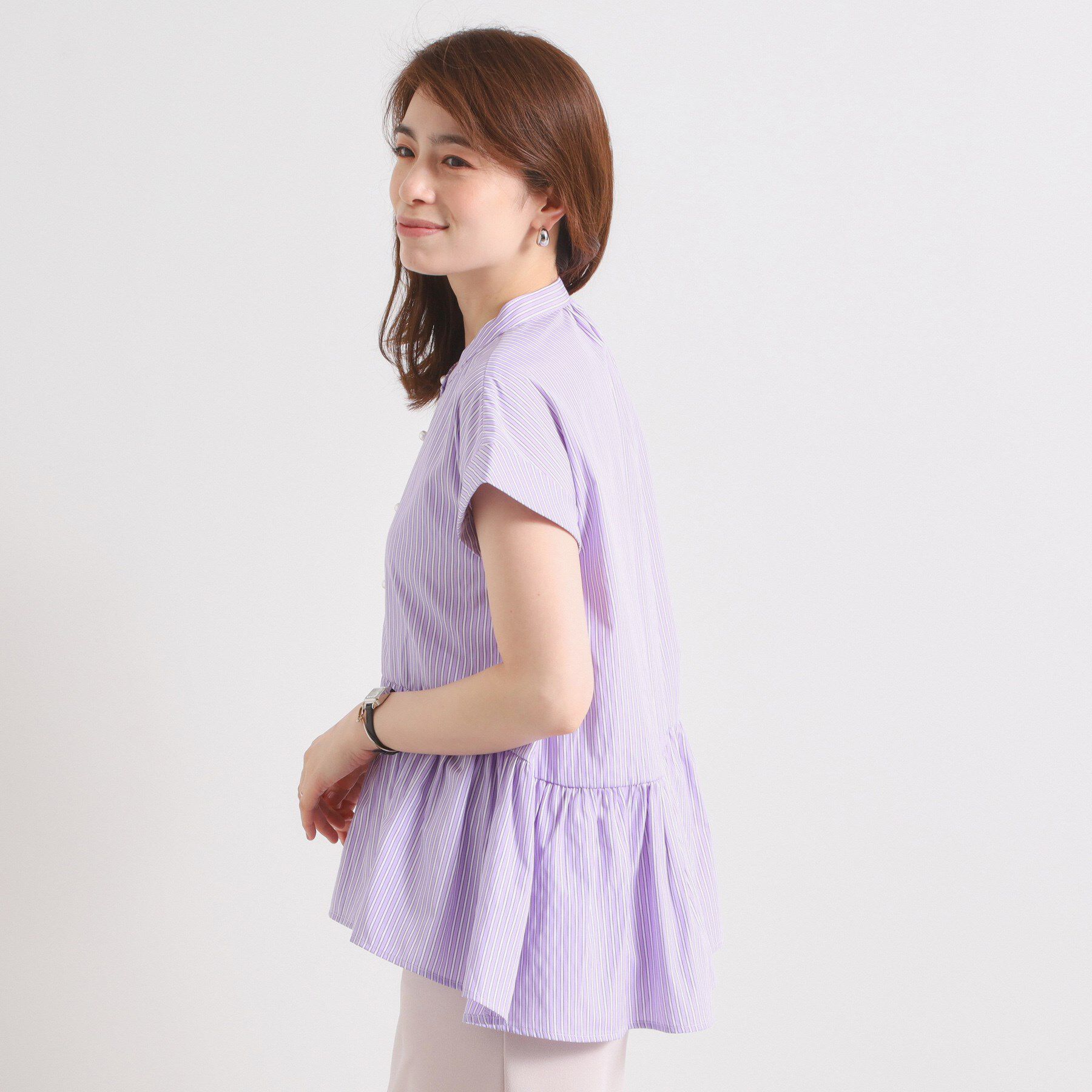 ITS&rsquo;DEMO「【接触冷感／手洗い可】ストライプペプラムブラウス」|シャツ・ブラウス|