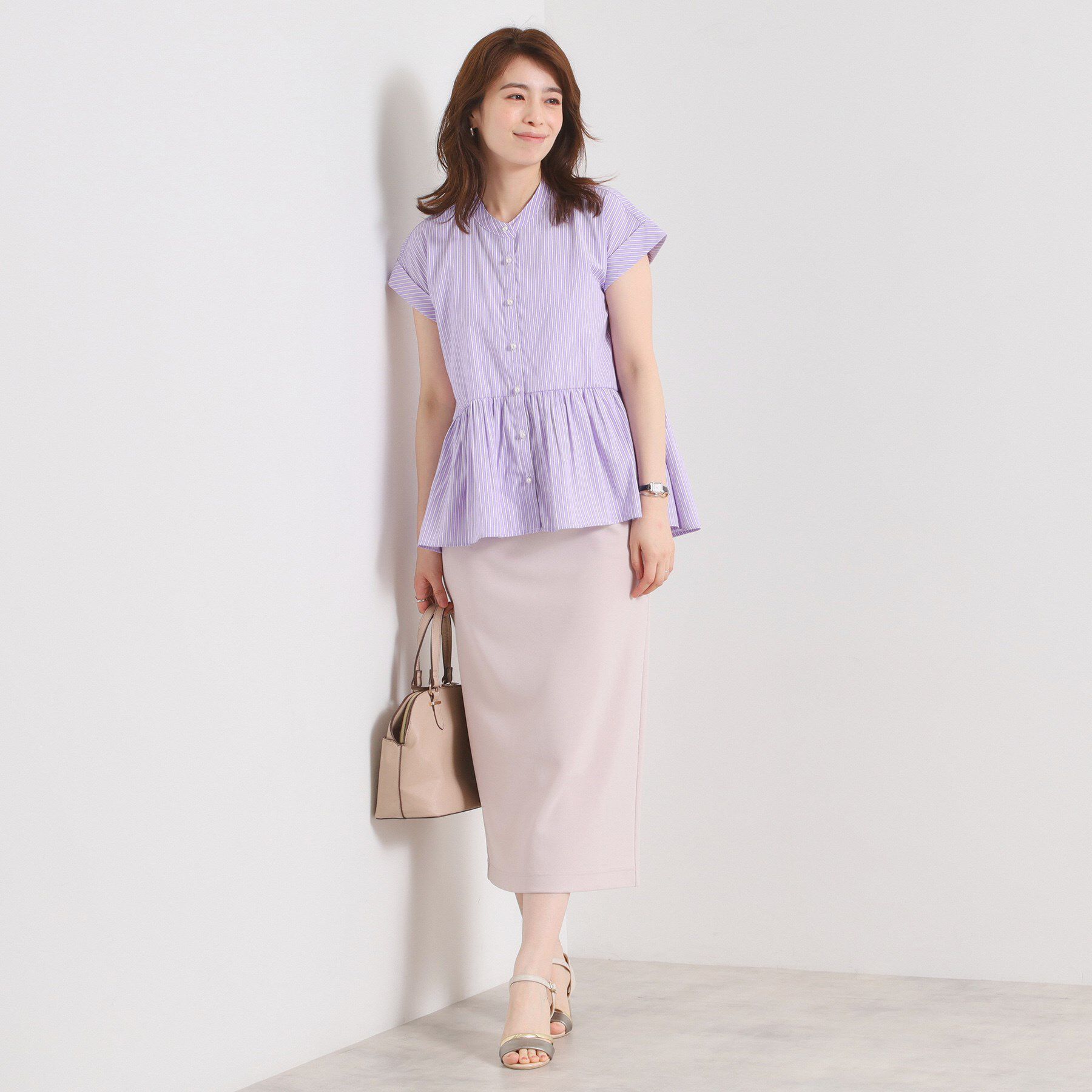 ITS&rsquo;DEMO「【接触冷感／手洗い可】ストライプペプラムブラウス」|シャツ・ブラウス|