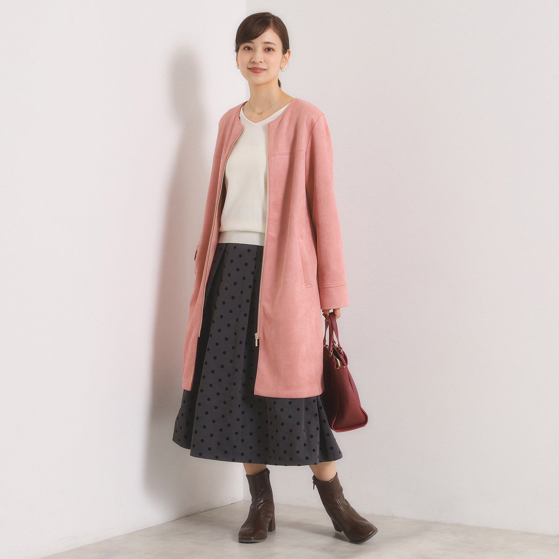 ITS&rsquo;DEMO「カットスエード調コート」|ノーカラーコート|