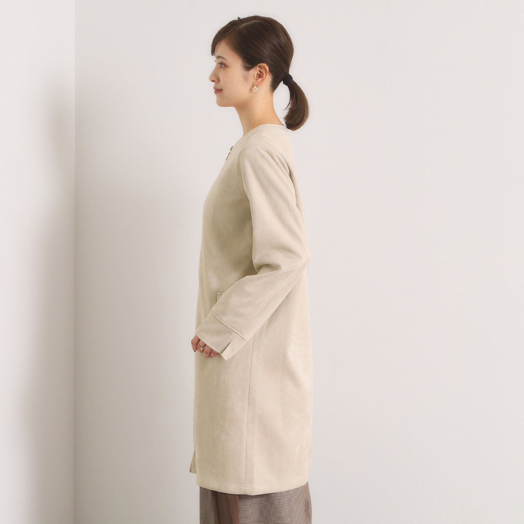 ITS&rsquo;DEMO「カットスエード調コート」|ノーカラーコート|