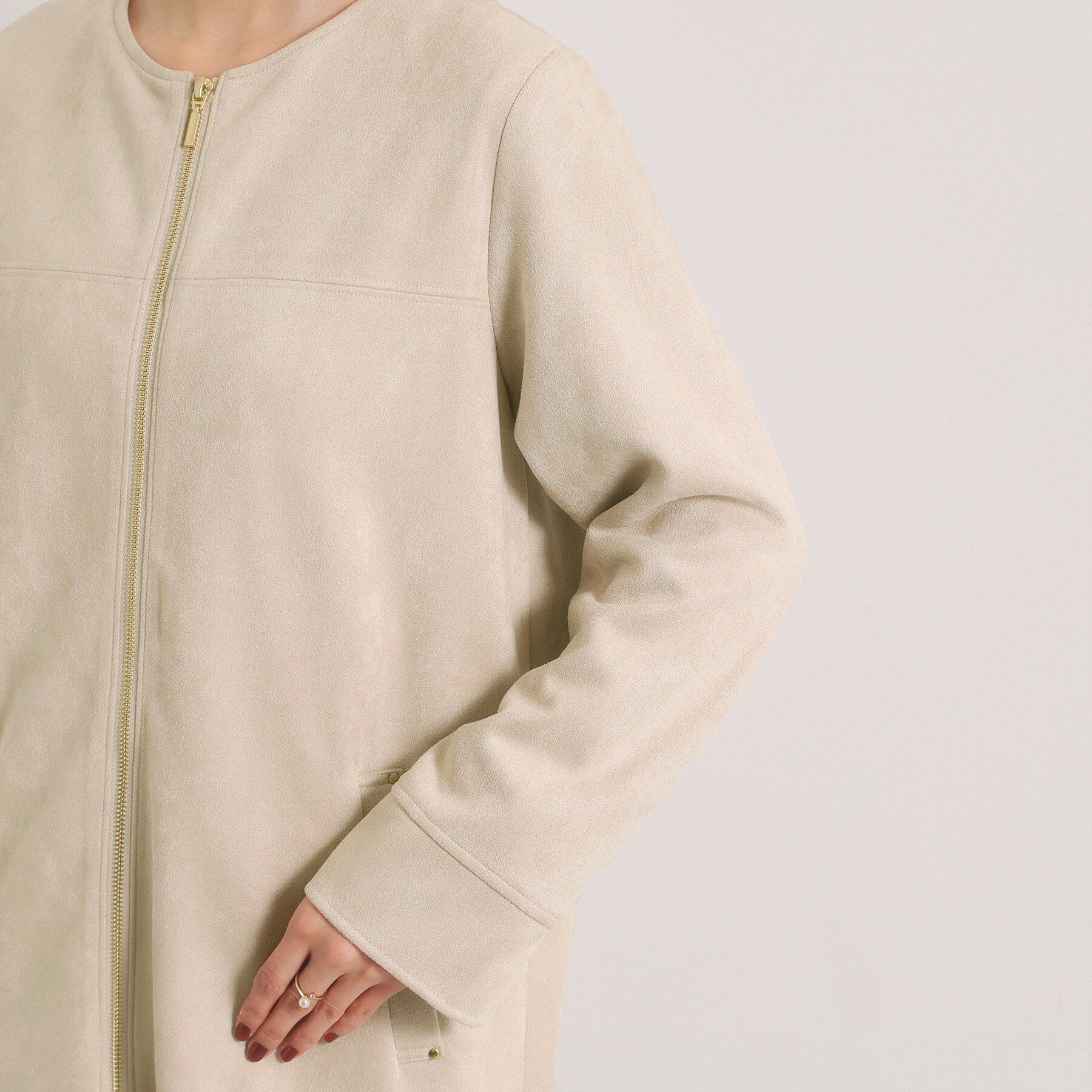 ITS&rsquo;DEMO「カットスエード調コート」|ノーカラーコート|