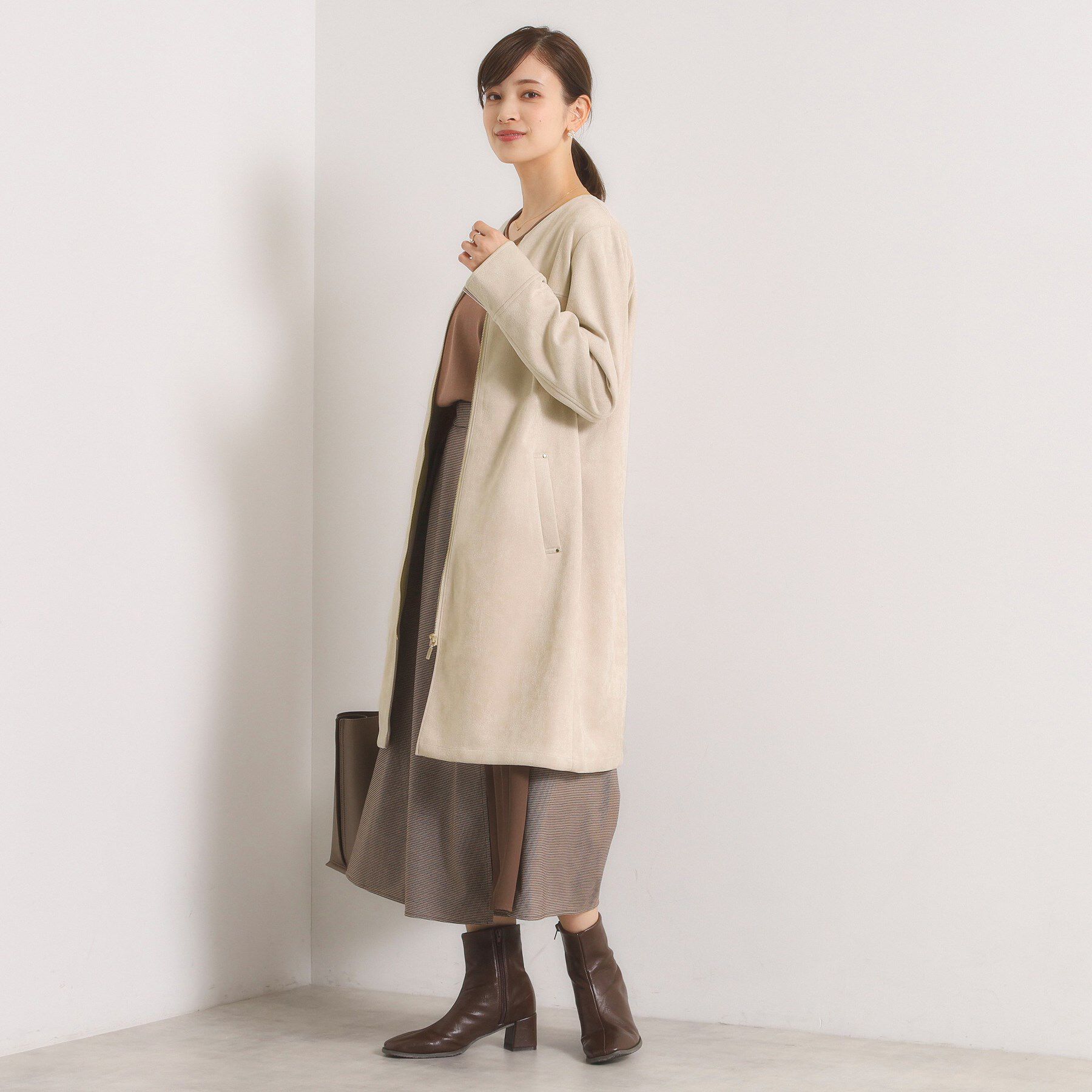 ITS&rsquo;DEMO「カットスエード調コート」|ノーカラーコート|