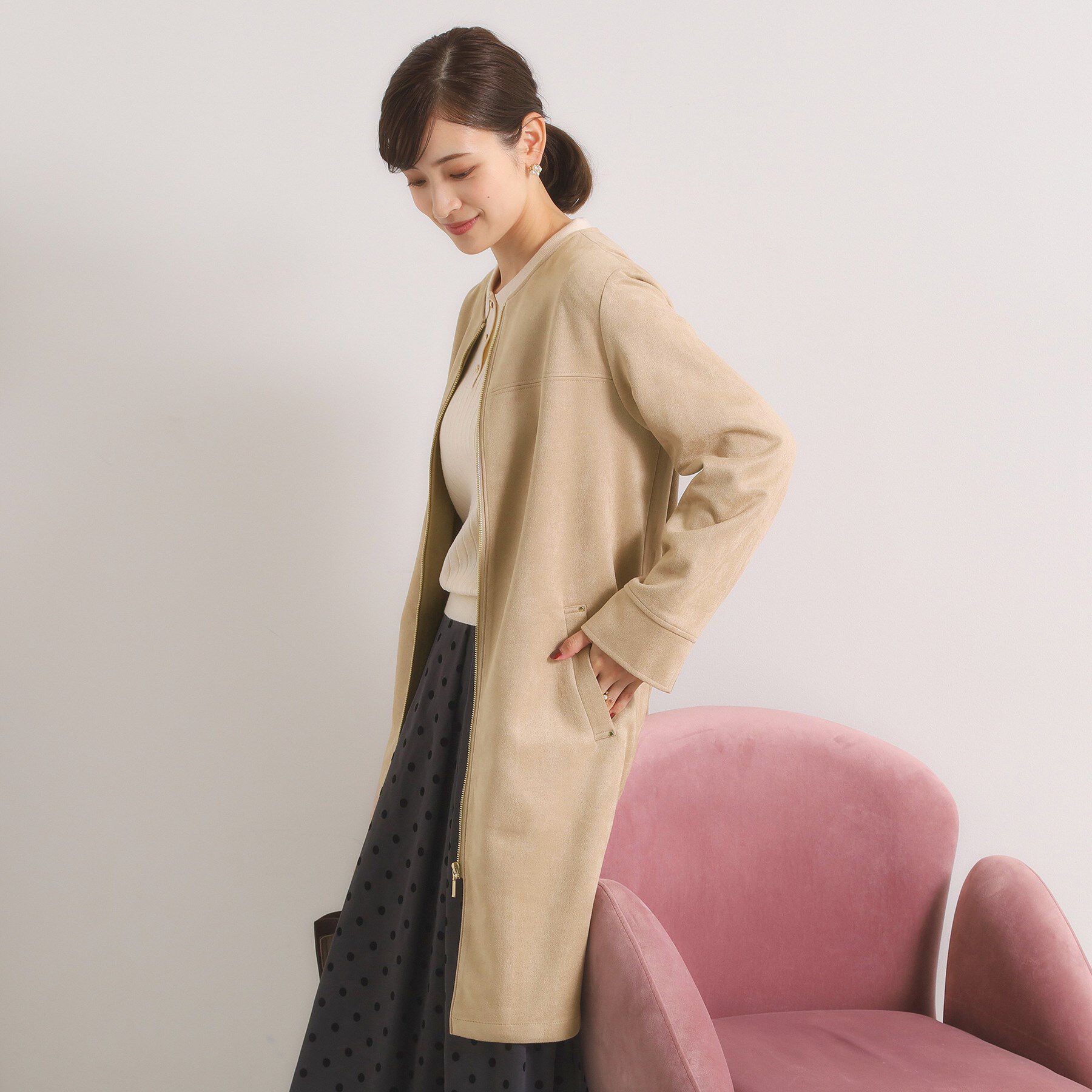 ITS&rsquo;DEMO「カットスエード調コート」|ノーカラーコート|